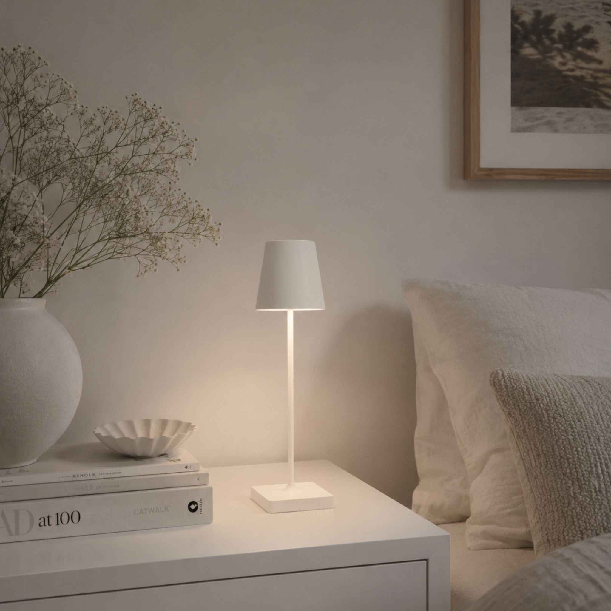 Olive Portable Table Lamp | Wireless & Rechargeable, White 38 cm