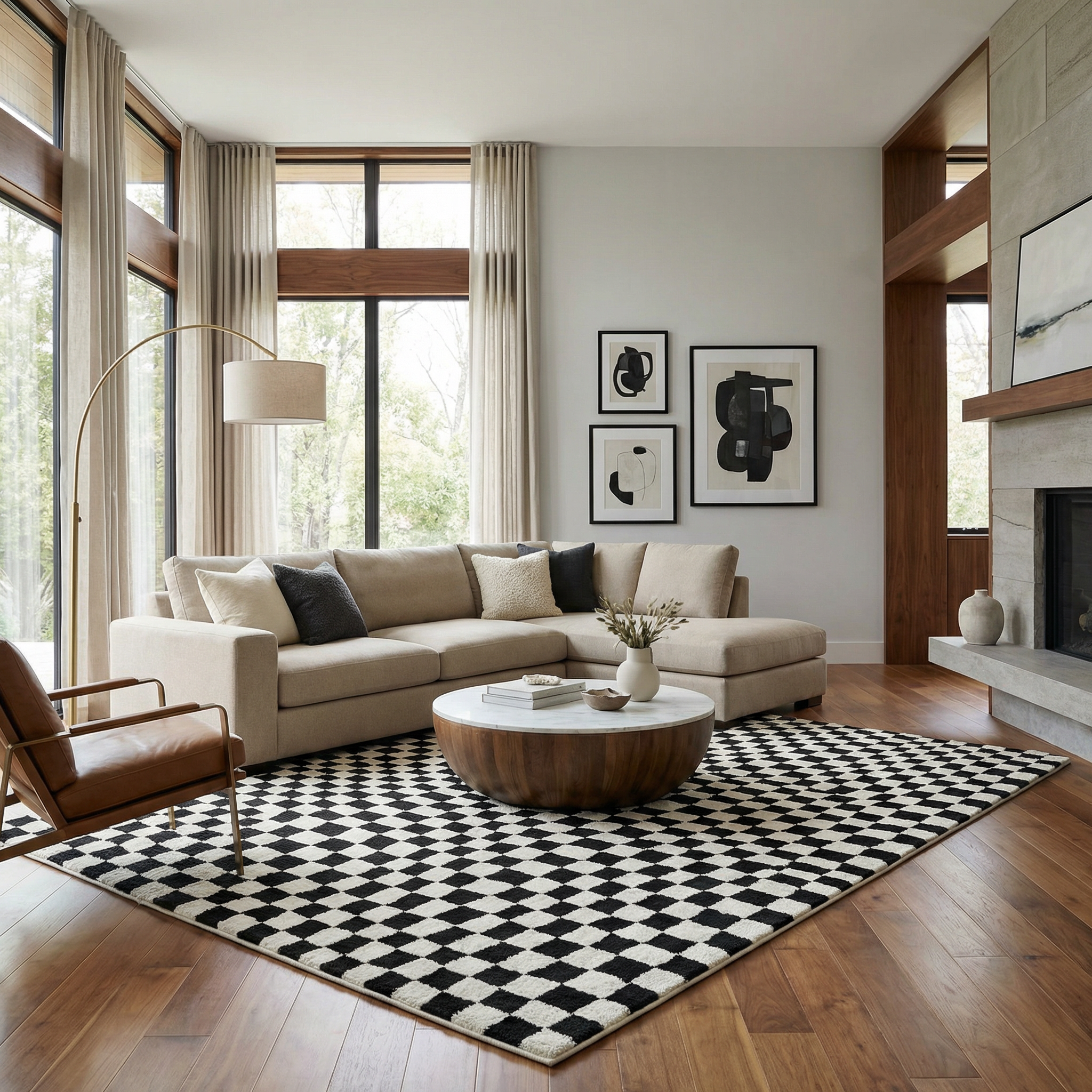 Bello Checkered Plush Rug  Machine Woven  High Pile
