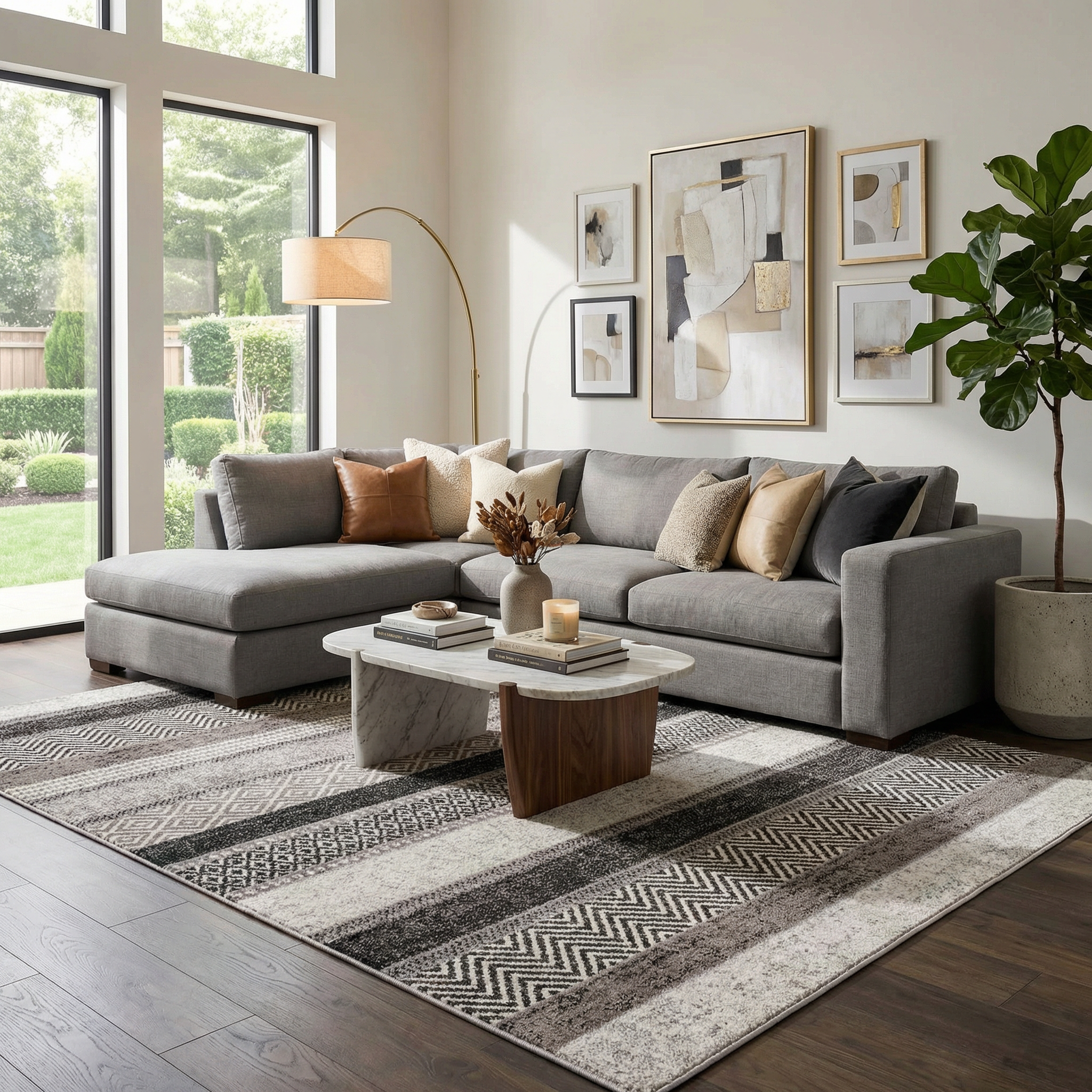 Milo Washable Area Rug  Geometric Design, Machine Woven, 100% Polyester