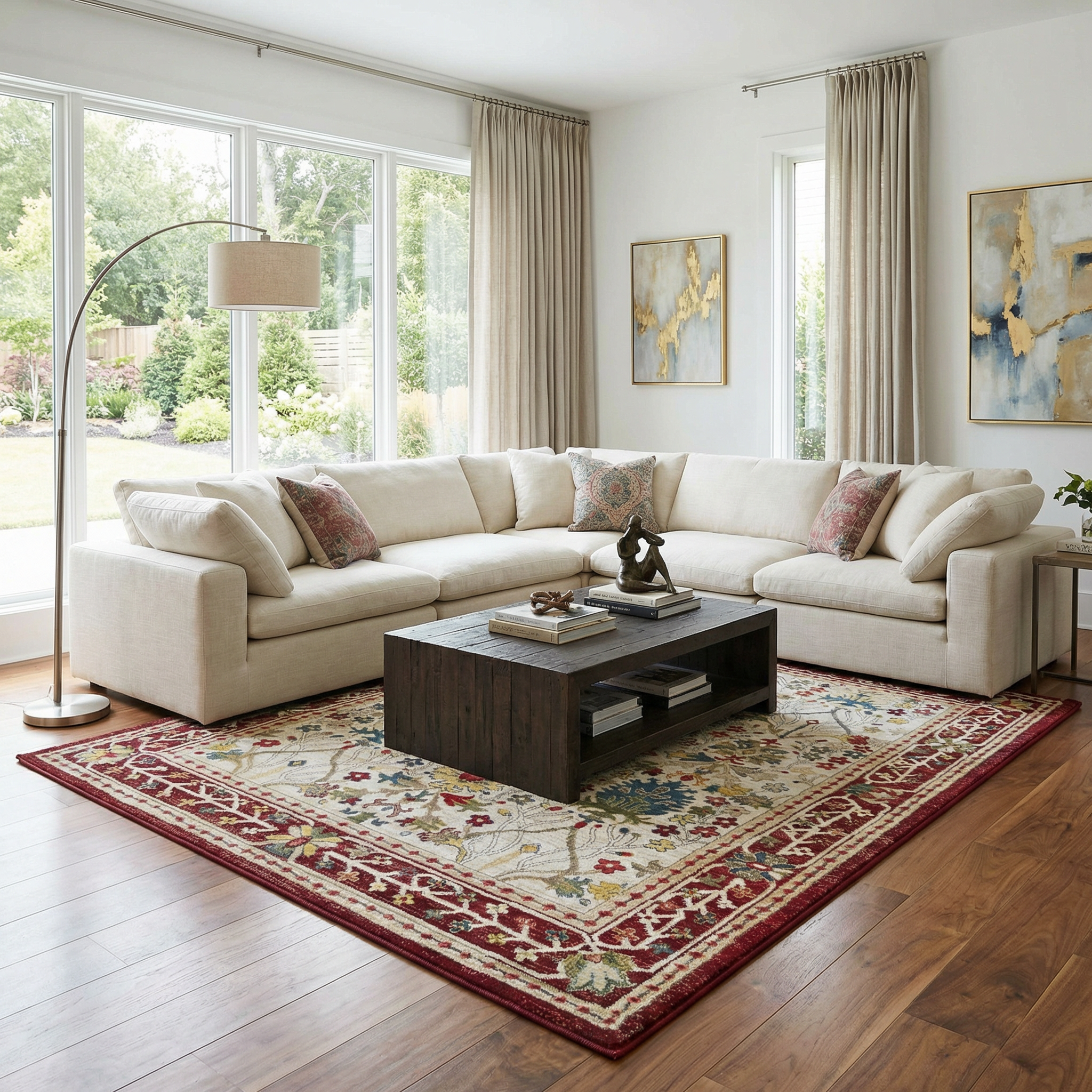 Nox White/Red Damask Area Rug  Machine Woven, Medium Pile