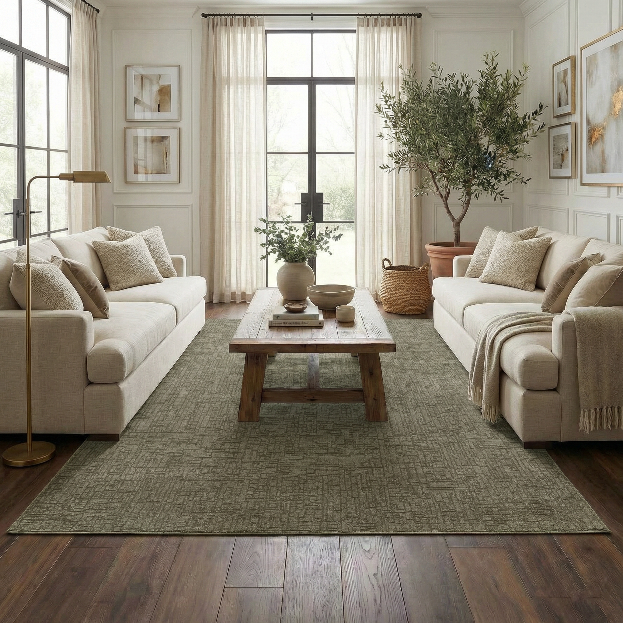 Luxe Leanna Area Rug  Machine Washable Polyester, Solid Green