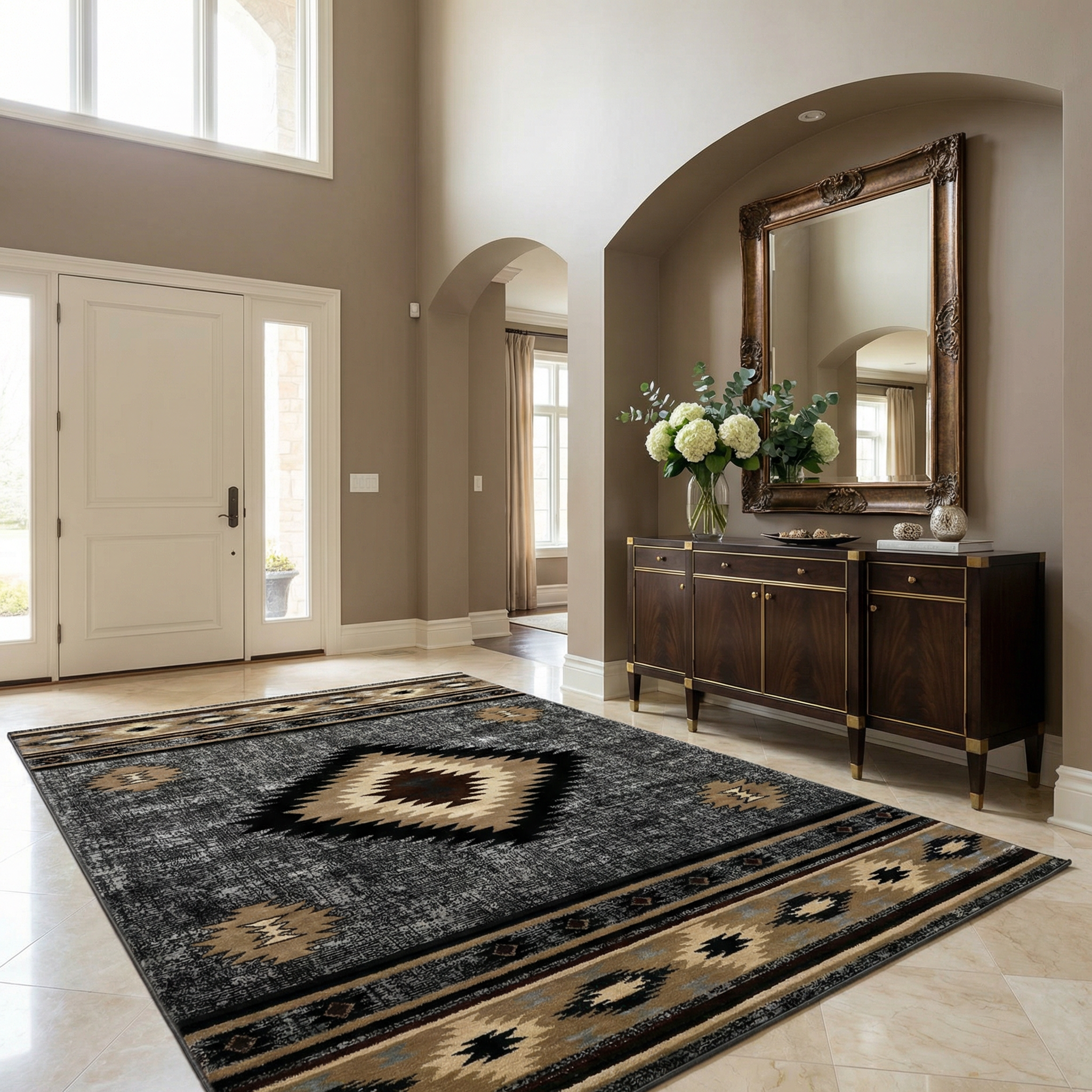 Bela Southwestern Area Rug  Aztec Diamond Pattern, 100% Polypropylene