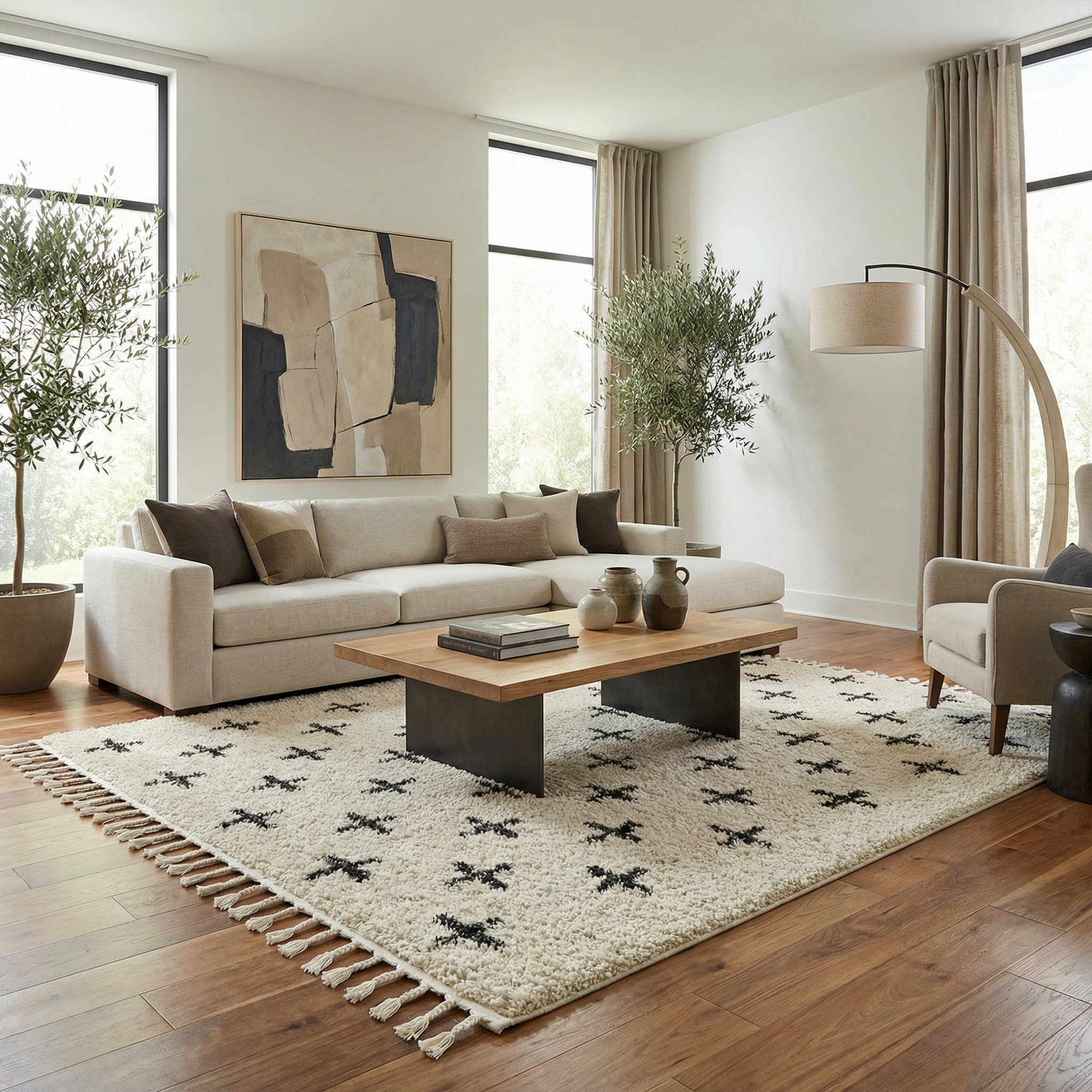 Bello Shag Area Rug  Plush Pile, Bohemian Design