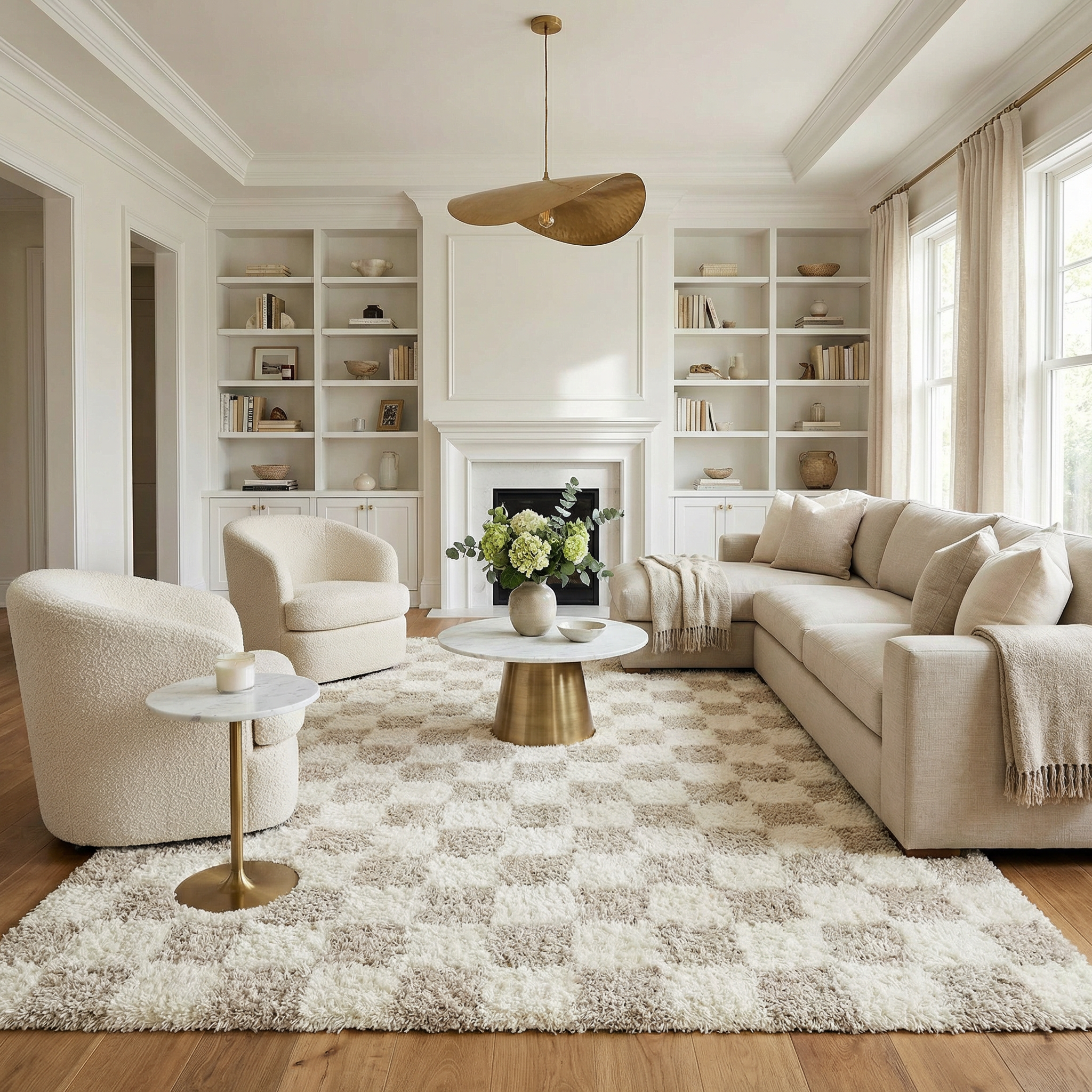 Atira Checkered Area Rug  Plush Polypropylene, Contemporary Design