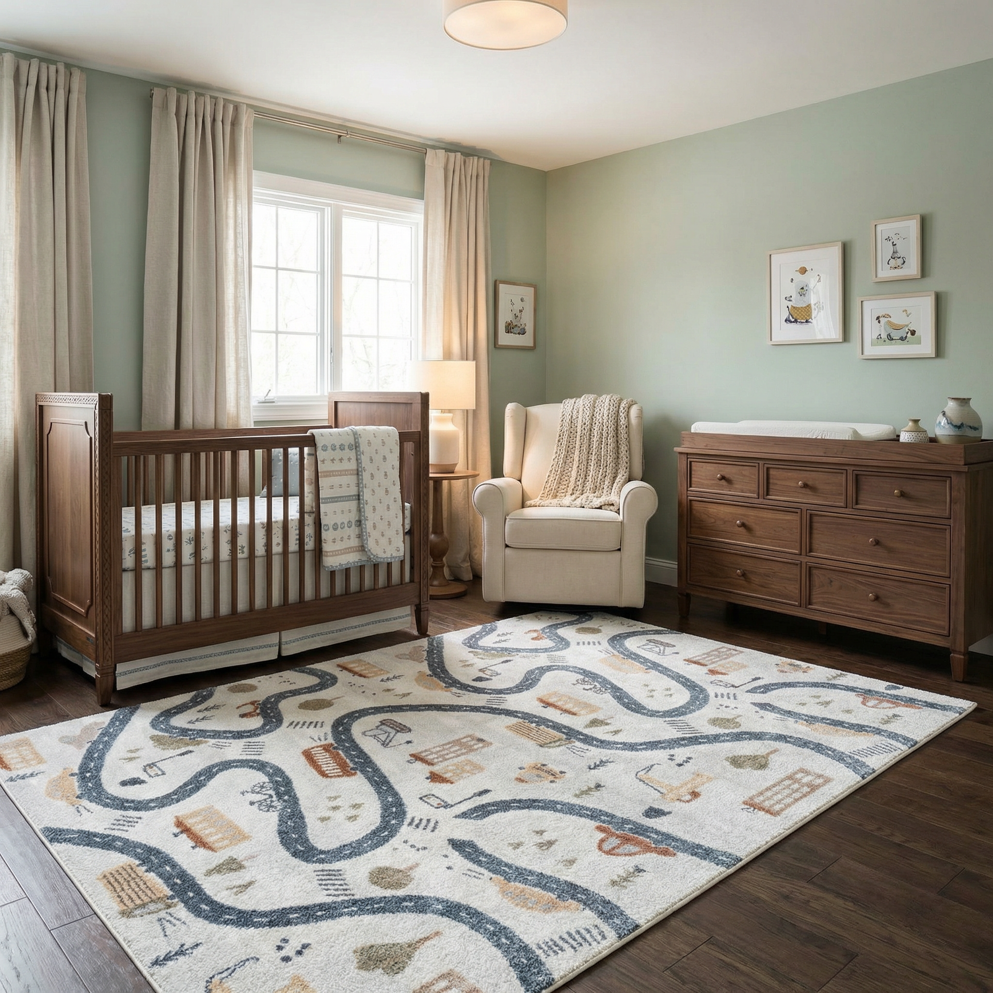 Mave Roads Kids Rug  Washable  Fun Road & Car Design