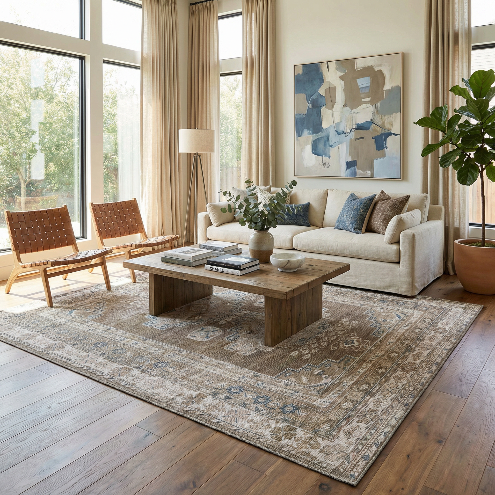 Bela Washable Rug  Cream Chenille-Polyester, Traditional Style