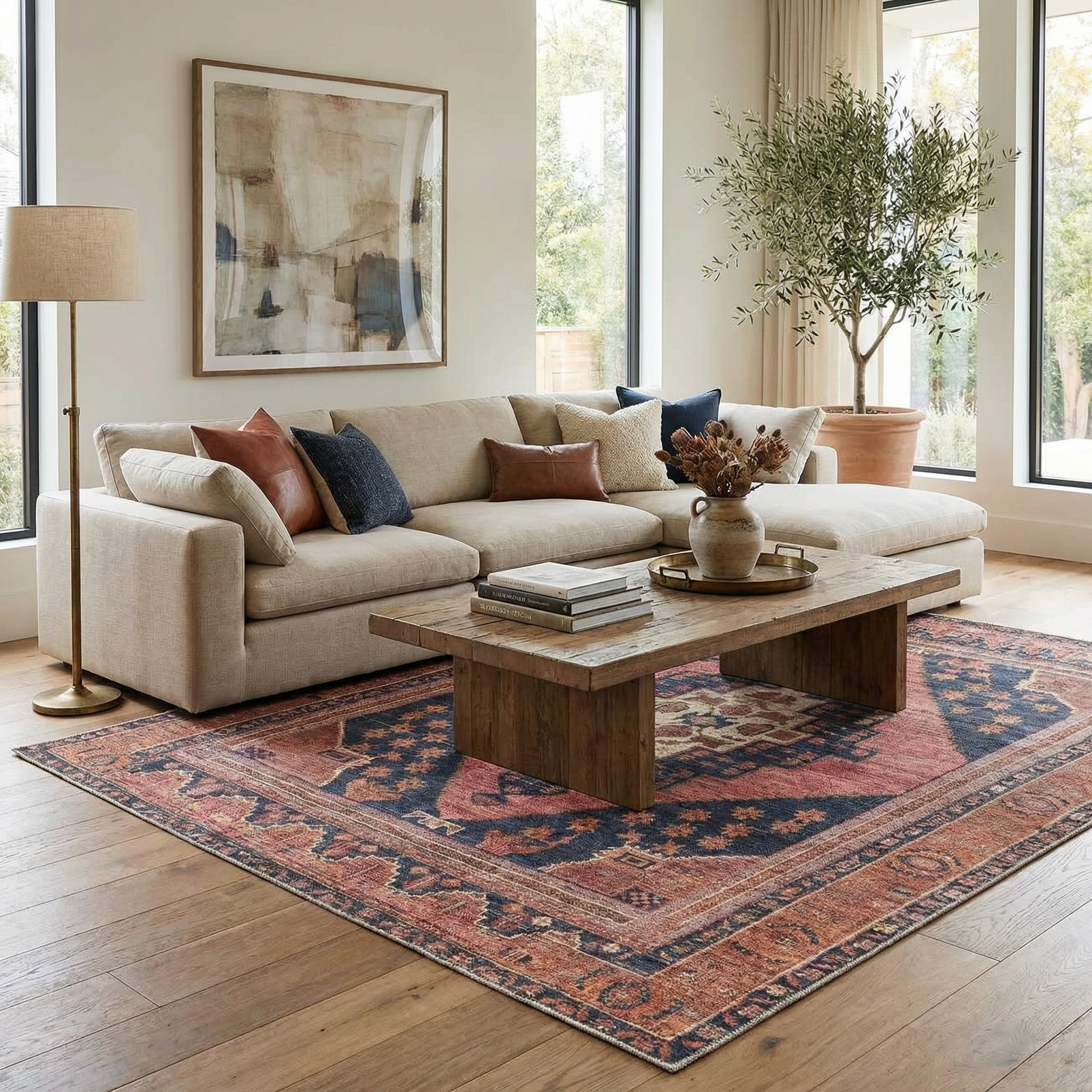Brielle Vintage Flat Pile Rug  Machine Washable, 100% Polyester