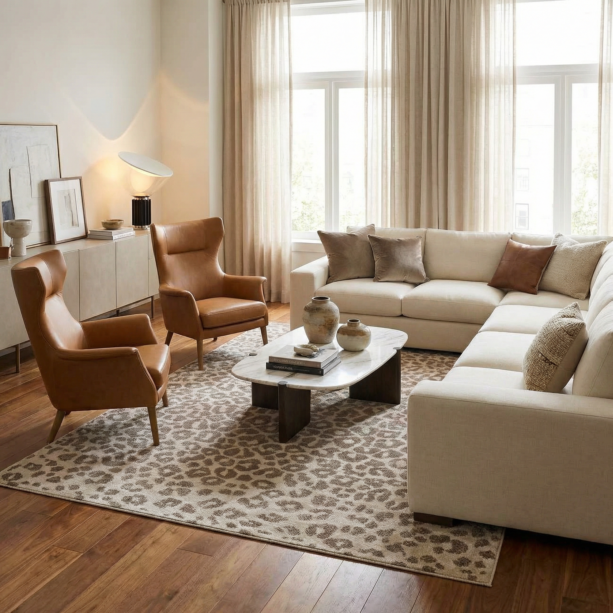 Bela Leopard Print Area Rug  Medium Pile  100% Polypropylene