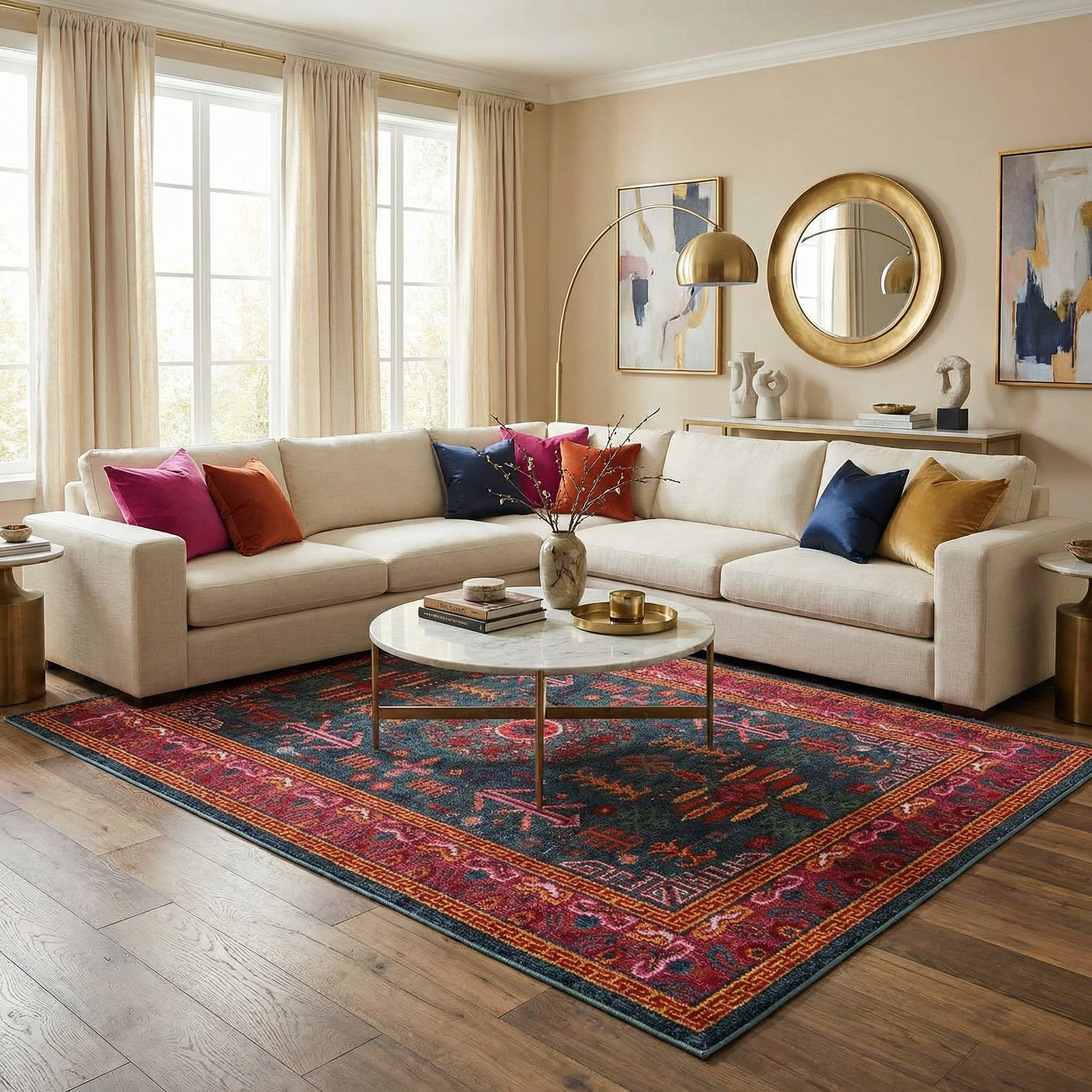 Cypress Area Rug  Traditional Machine Woven  Teal & Navy