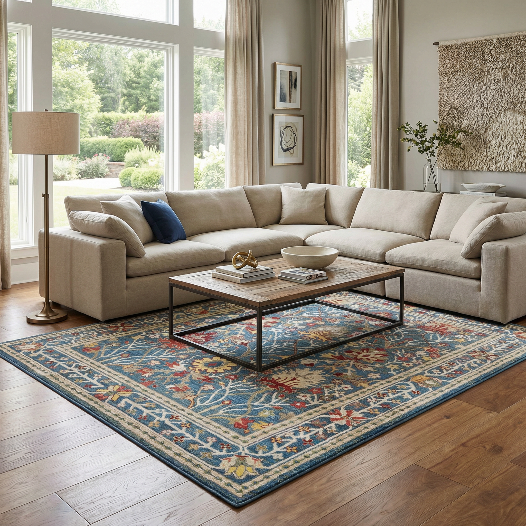 Brio Area Rug  Navy Blue Damask, Machine Woven Polypropylene