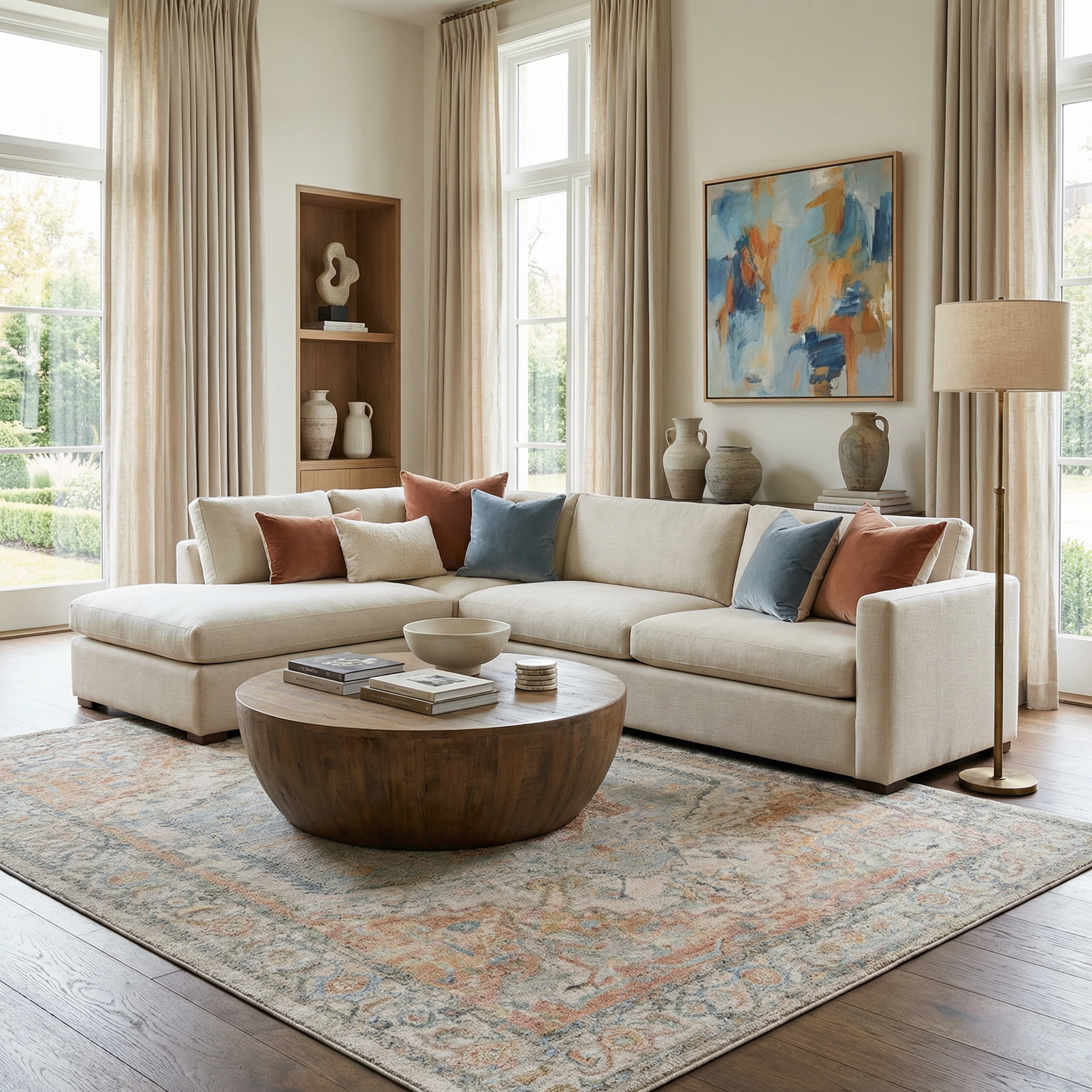 Bela Luxe Rug  High Pile, Machine Woven, Beige & Blue