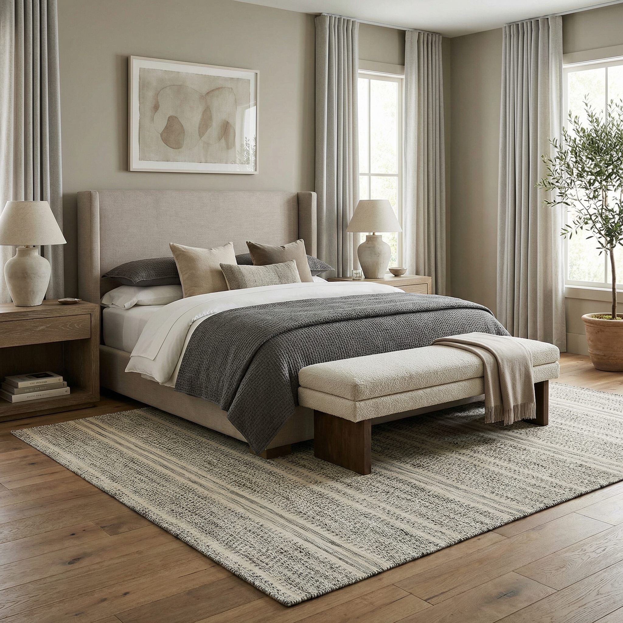 Arabi Wool Area Rug Hand Woven Transitional Black Gray Beige