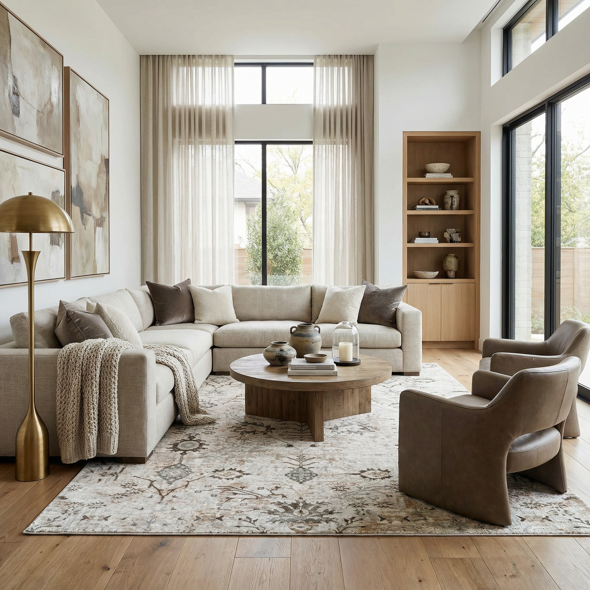 Bela Oushak Rug  Machine Woven  Medium Pile  Gray Olive Taupe Beige