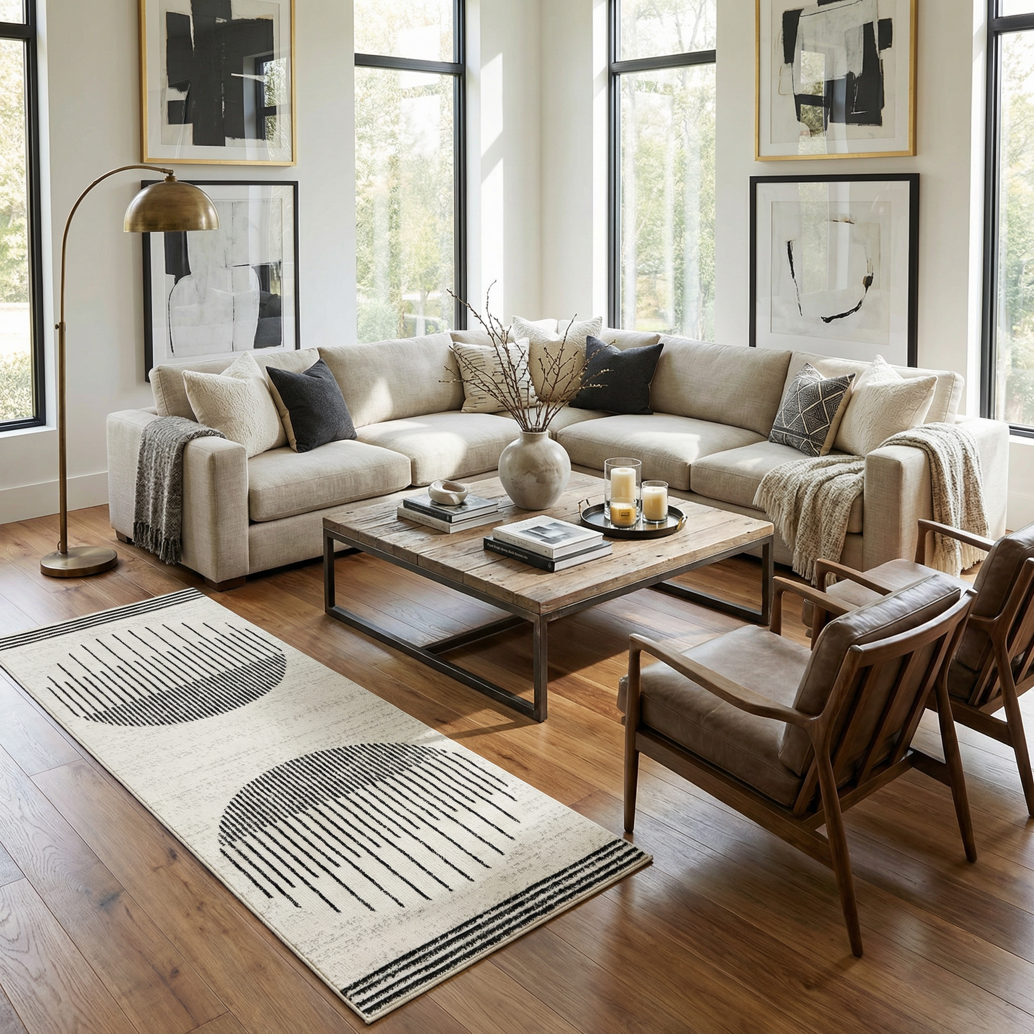 Bento Area Rug  Black & White Striped, Medium Pile