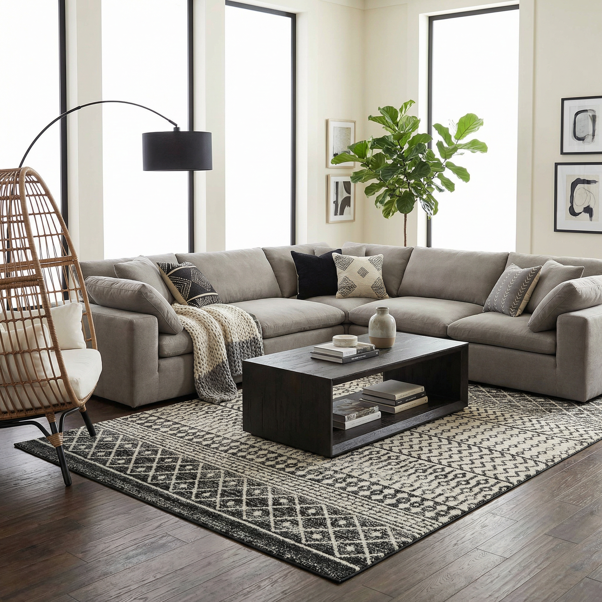 Belo Constantin Area Rug  Machine Woven, Black & White Design