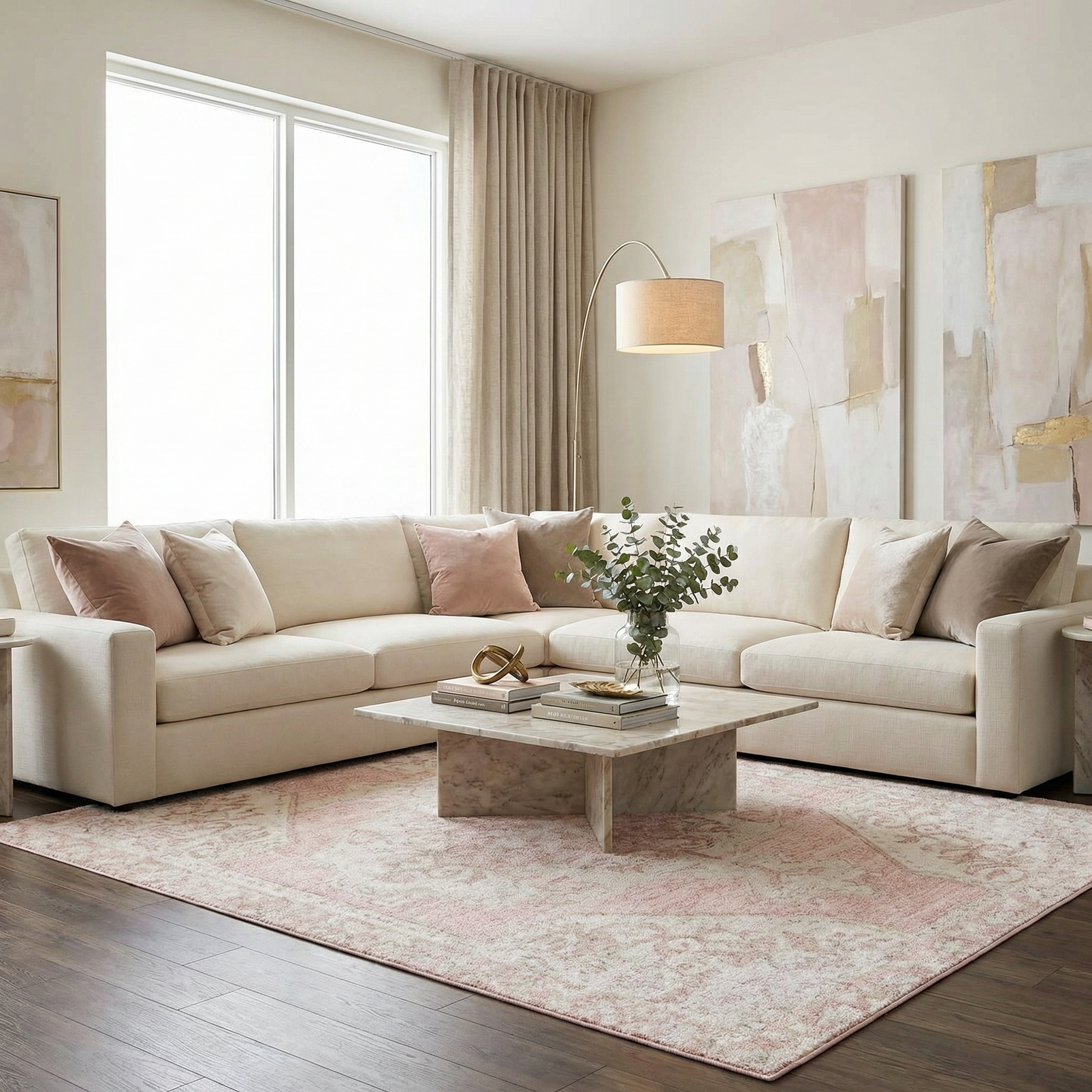Sora Floral Rug  Machine Woven  Medium Pile  Pale Pink