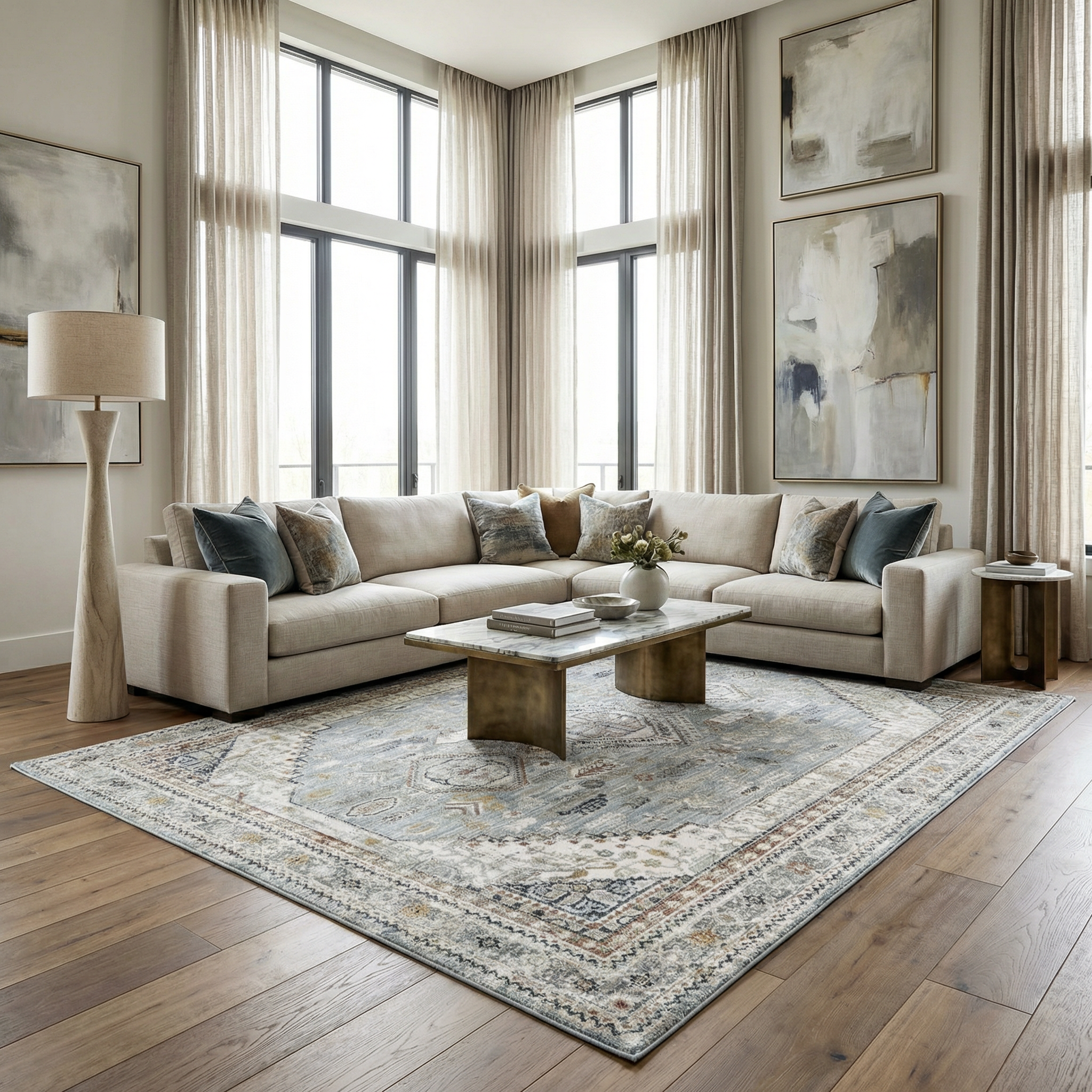 Kairo Area Rug Medium Pile 100% Polyester Ice Blue Charcoal