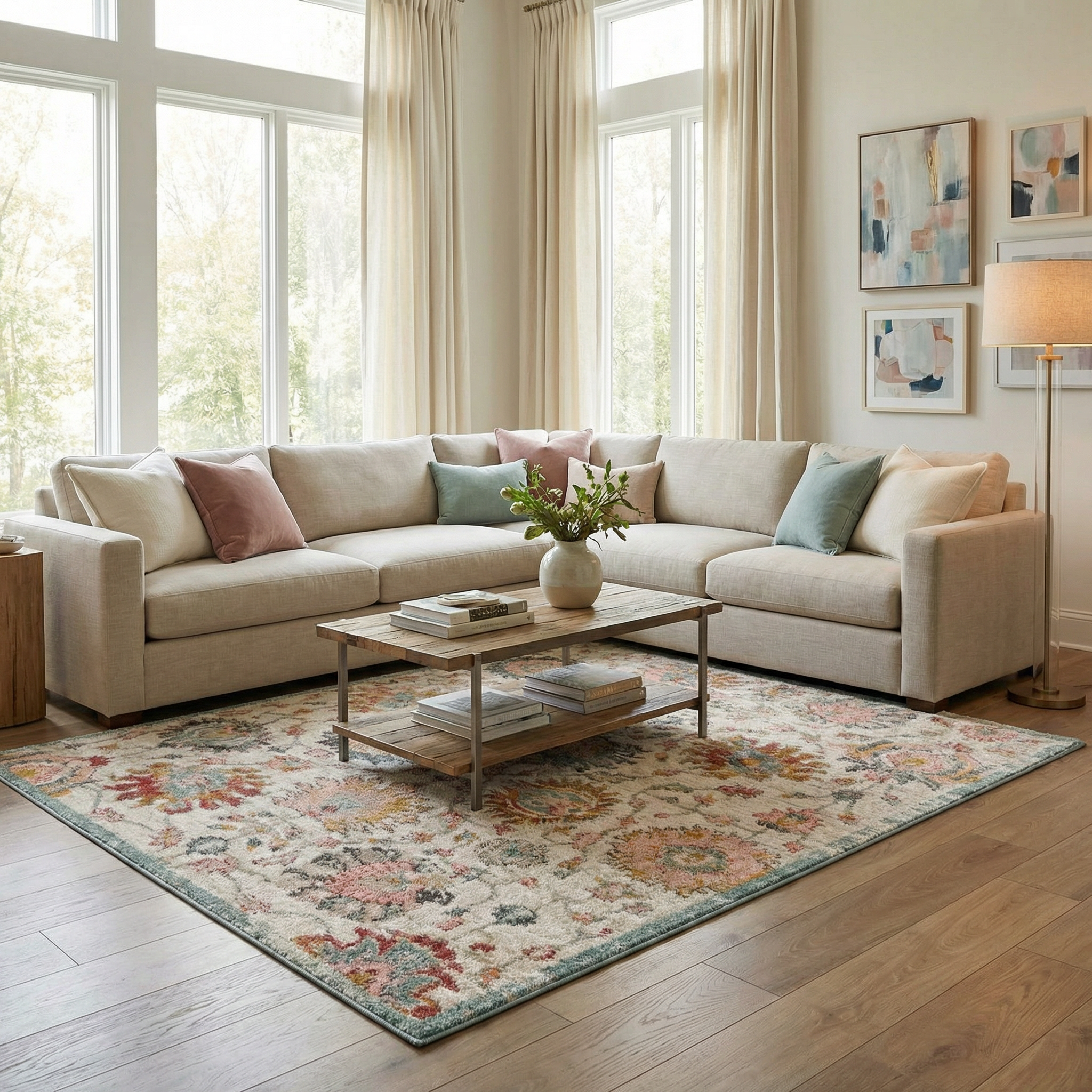 Bello Twilight Floral Area Rug  Medium Pile, Machine Woven