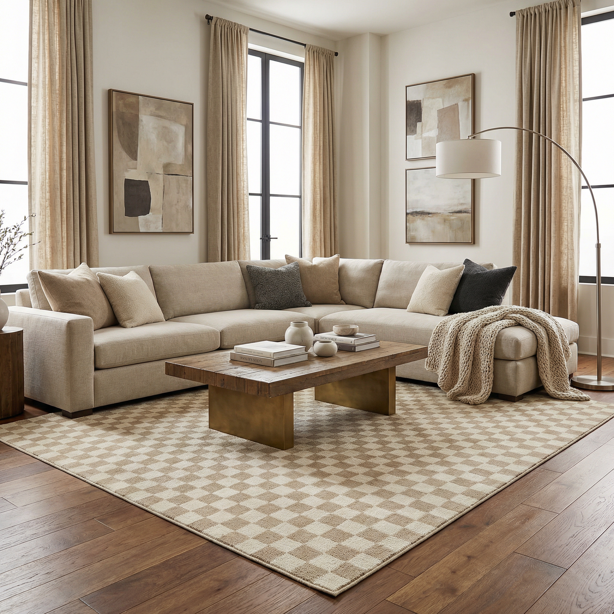 Benjy Irregular Checkboard Rug - Cream&Gold