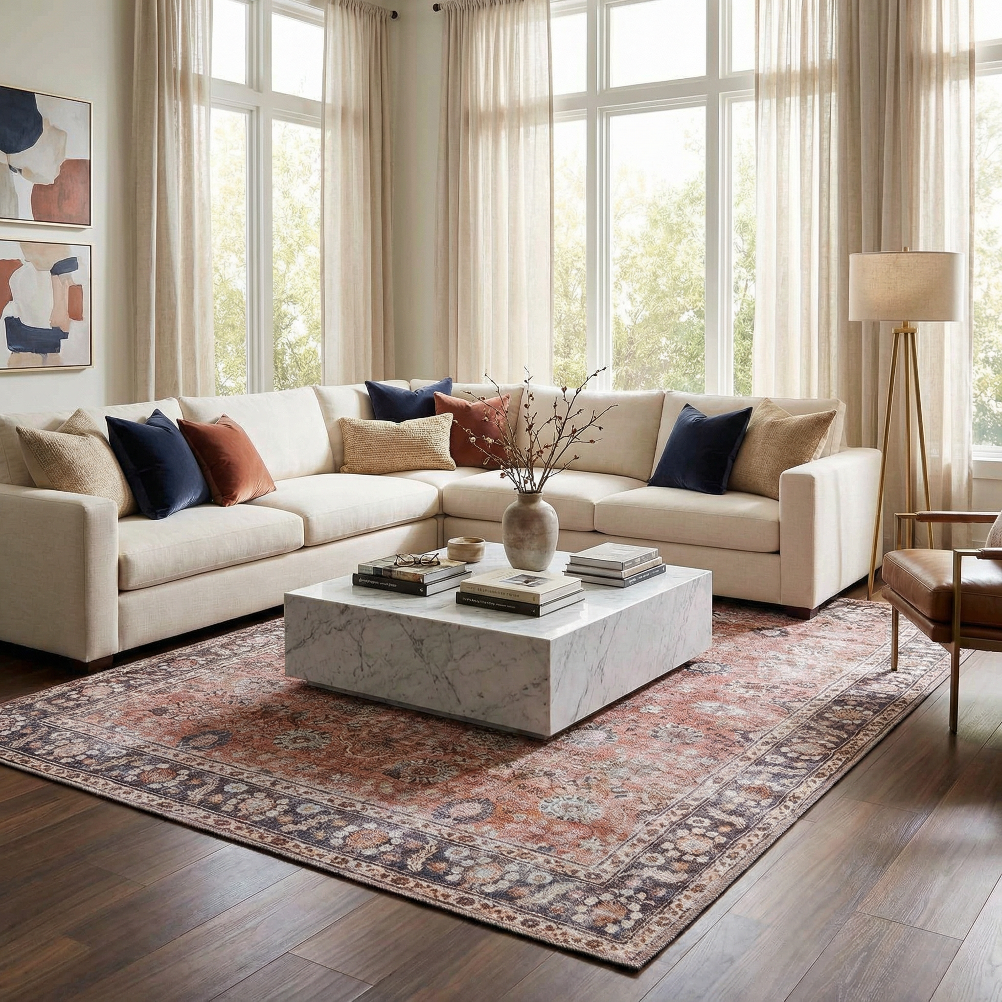 Brio Red Washable Rug Machine Woven Traditional Style