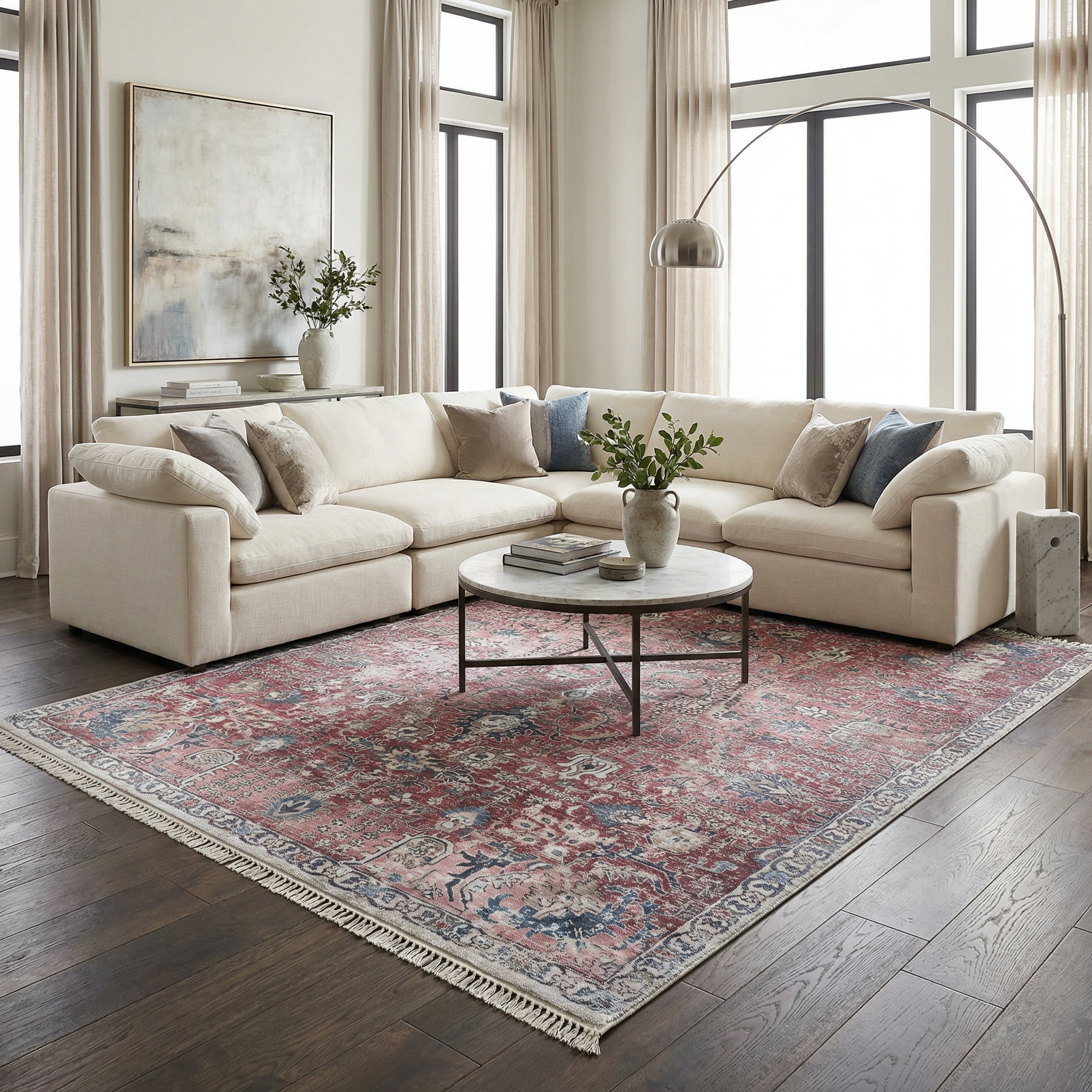 Bela Washable Area Rug  Burgundy Color, Traditional Style
