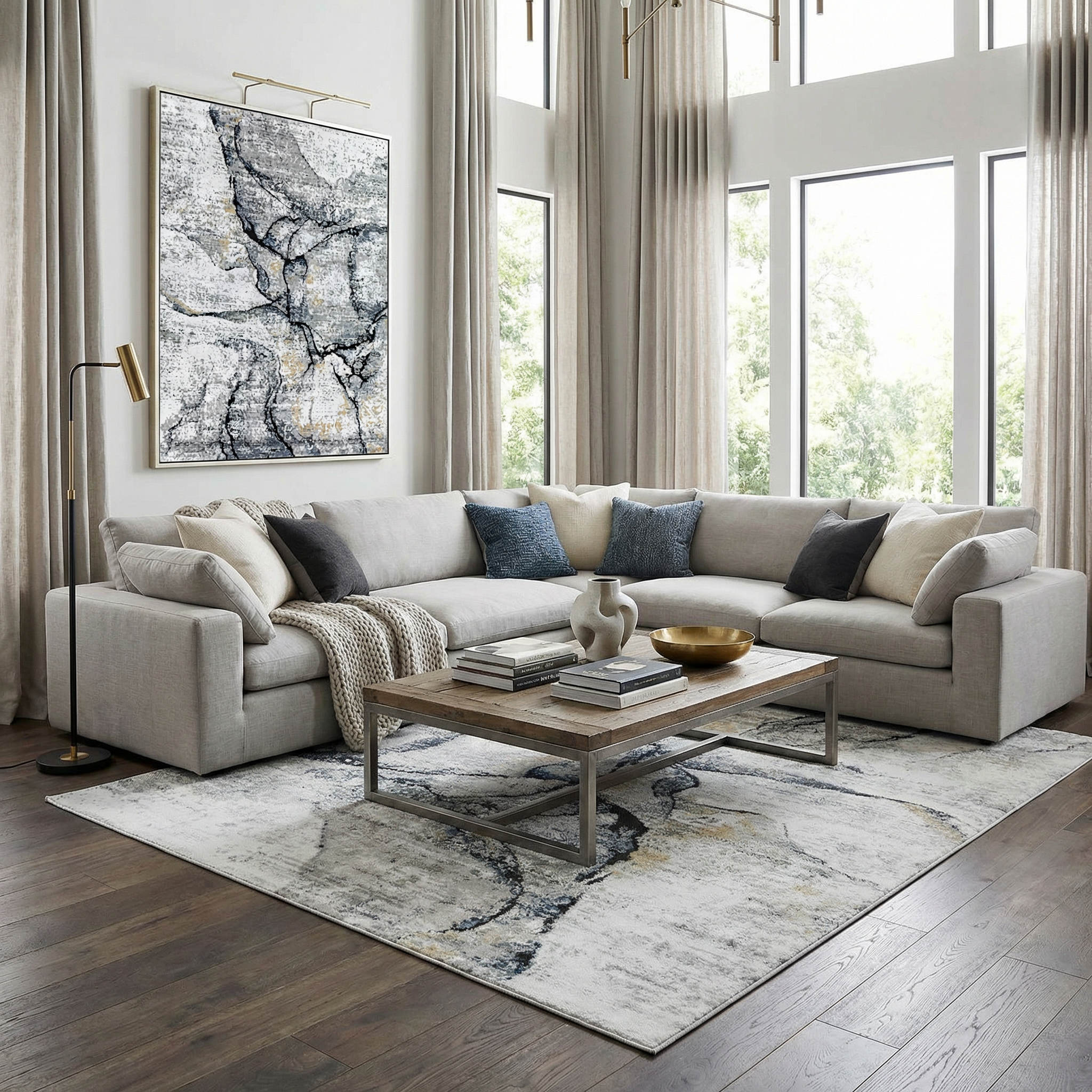 Fremont Gray Marble Rug  Medium Pile  Contemporary Design