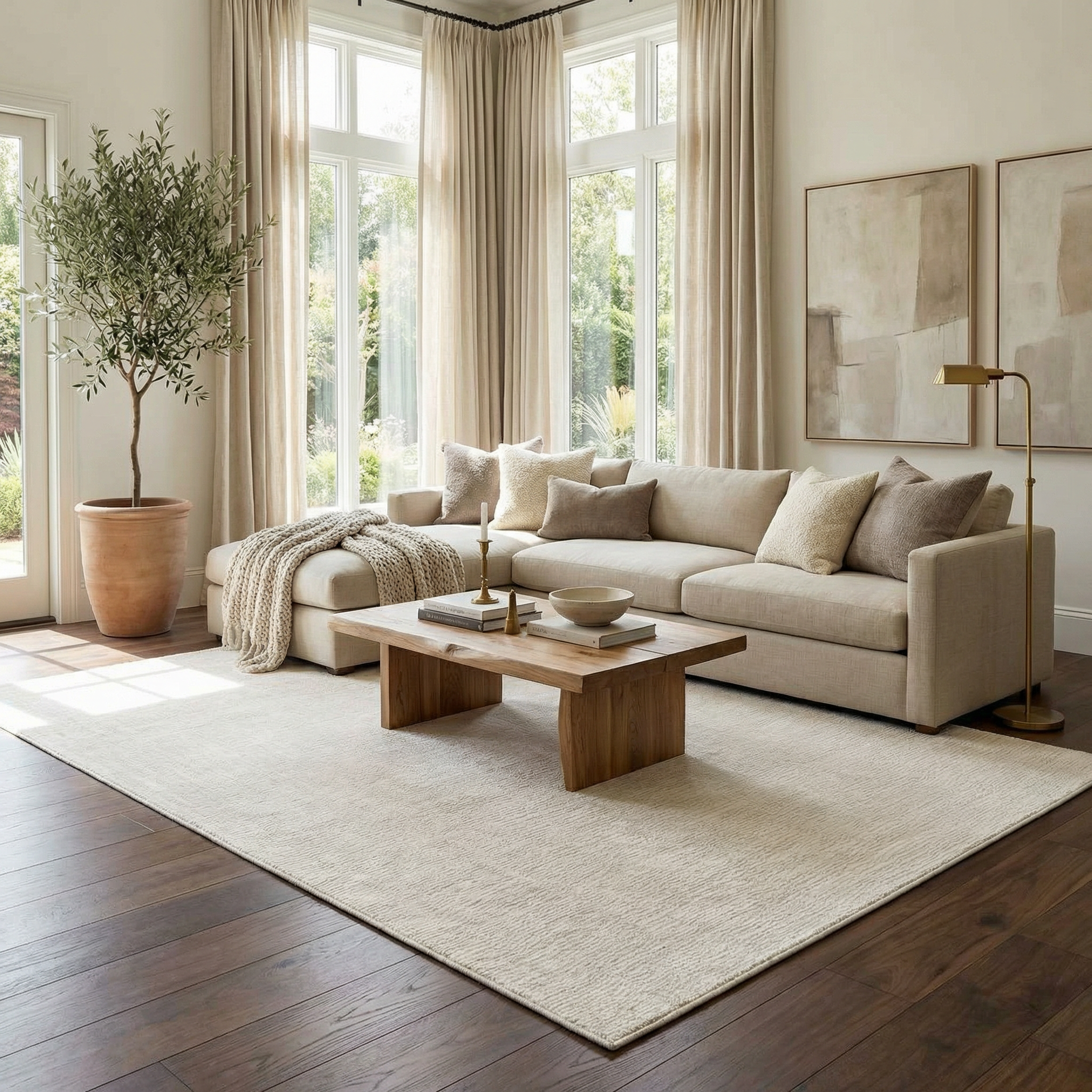 Luxe Leanna Area Rug  Machine Washable Polyester  Cream