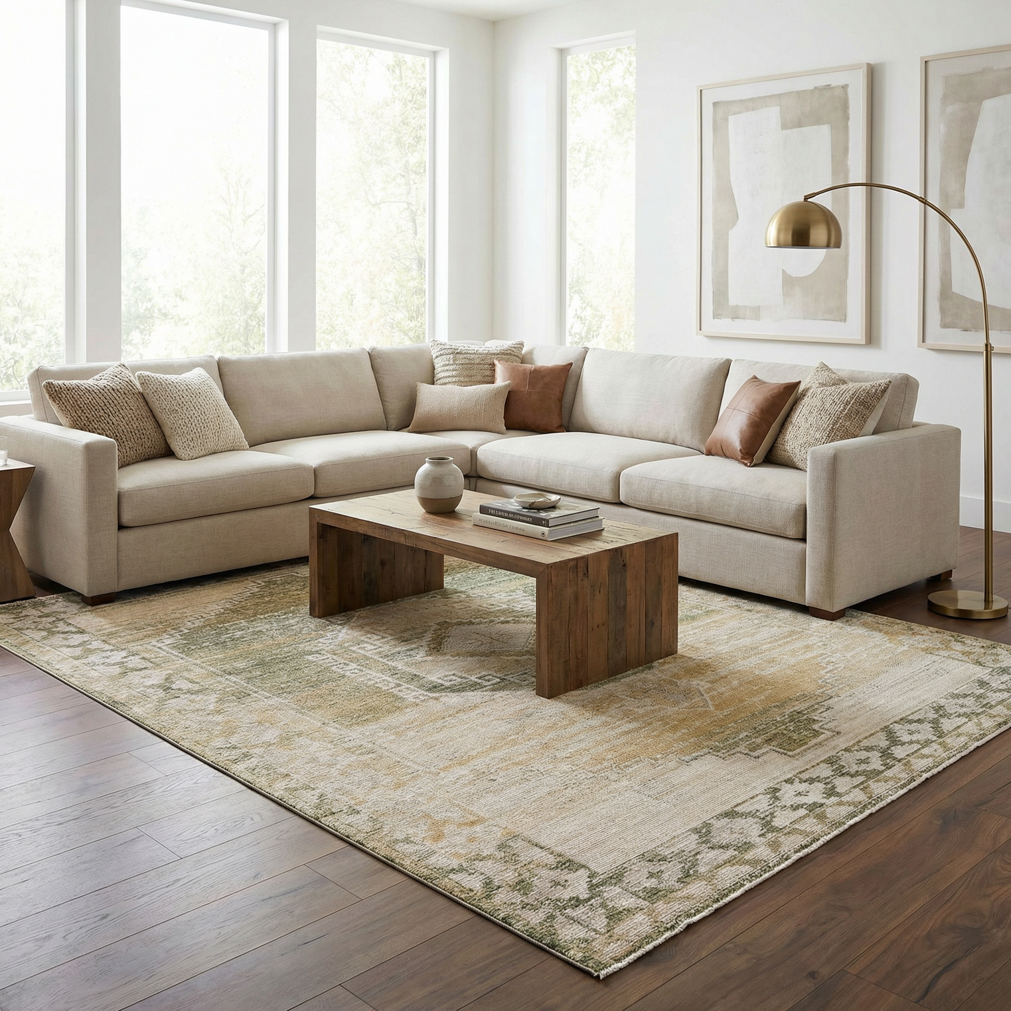Kairo Area Rug  Machine Woven  Tan and Off White