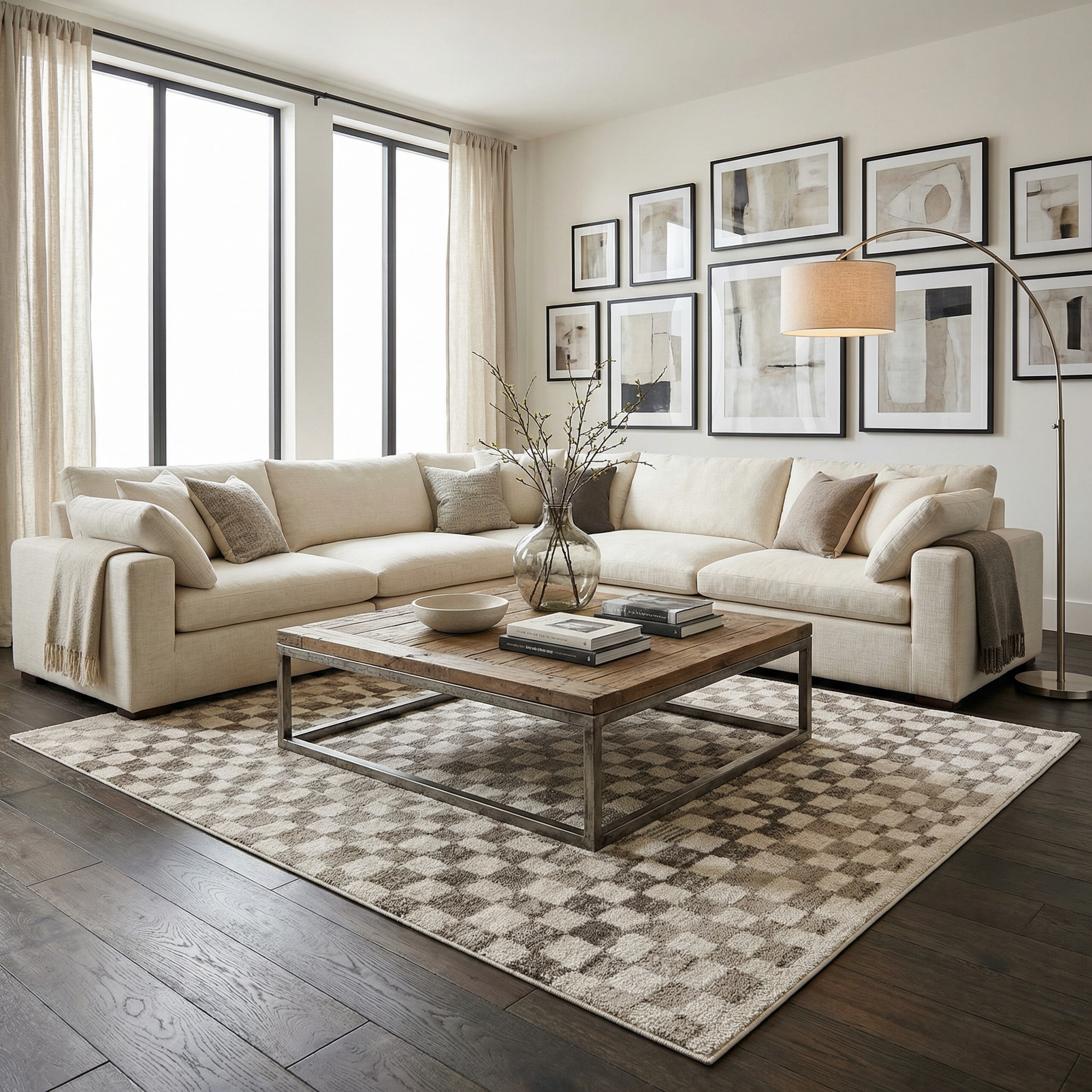 Benjy Irregular Checkboard Rug - Beige