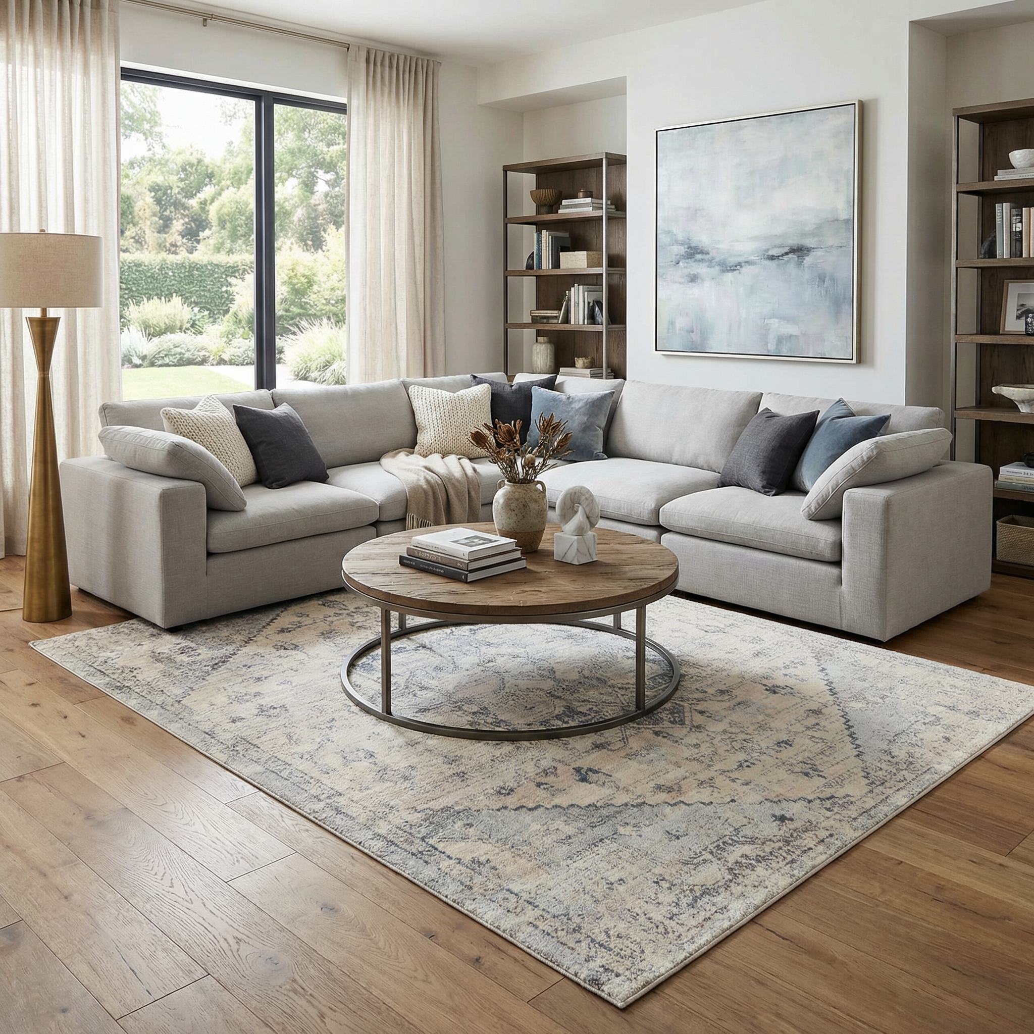 Oriana Area Rug  Persian Medallion, Machine Woven, Light Gray