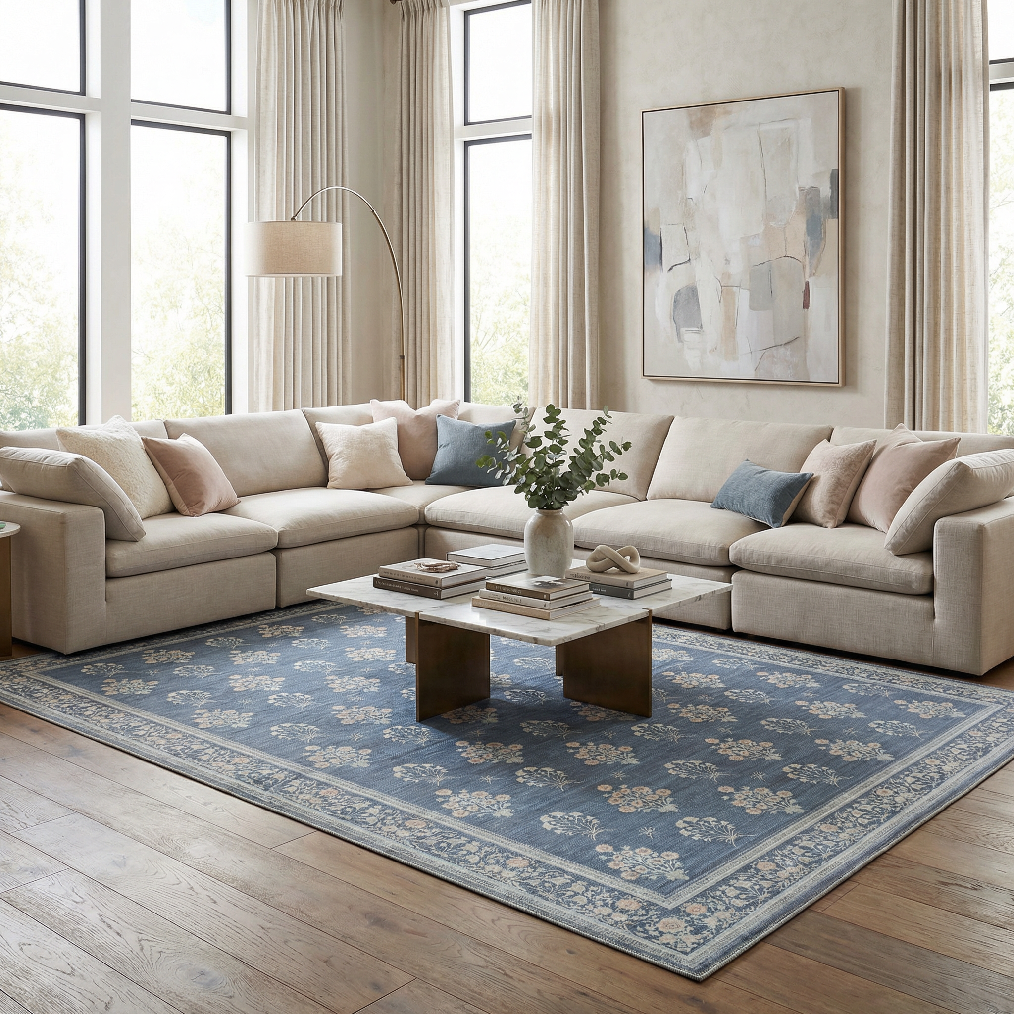 Aquene Denim Washable Area Rug