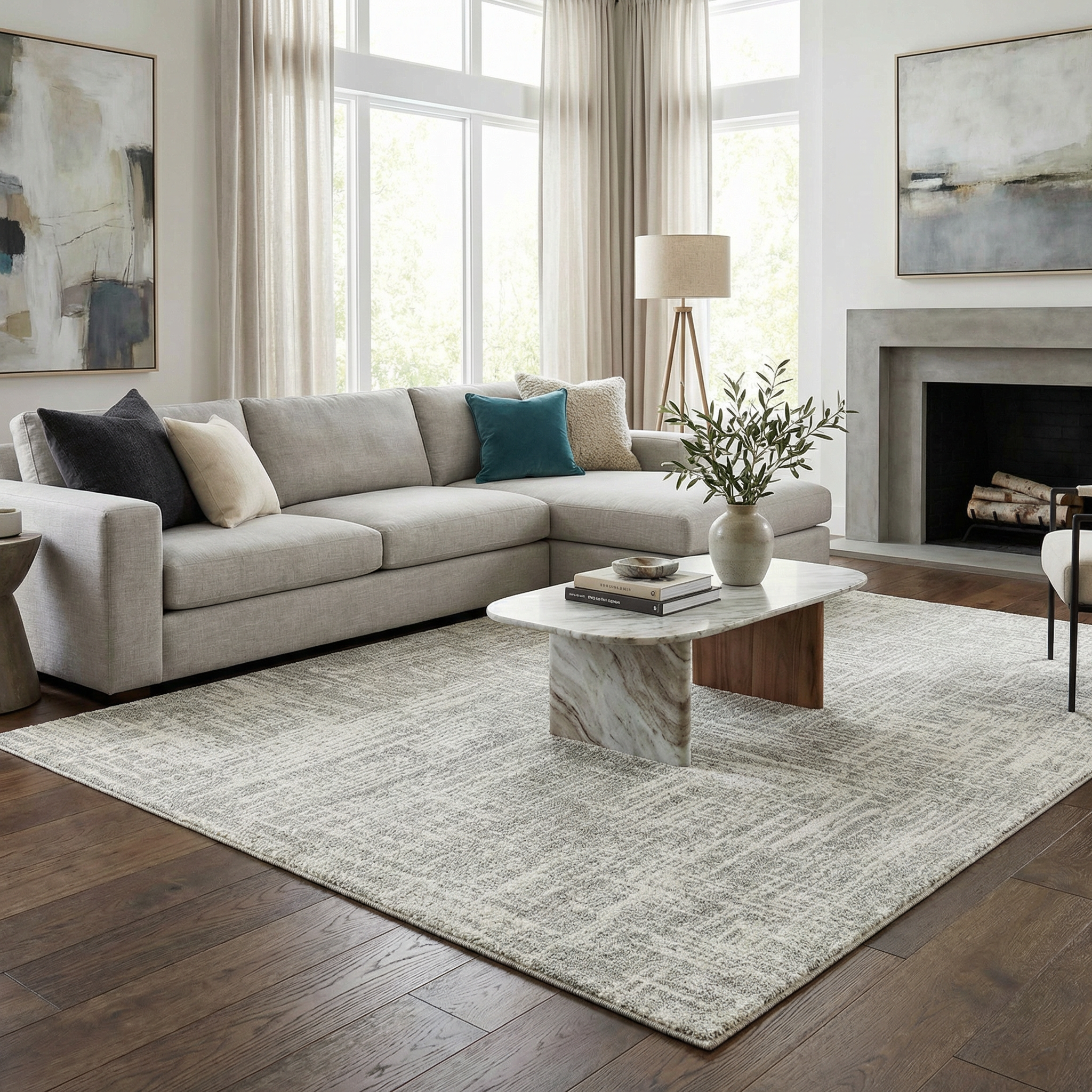 Bello Cowbridge Area Rug  High Pile, Machine Woven, Cream