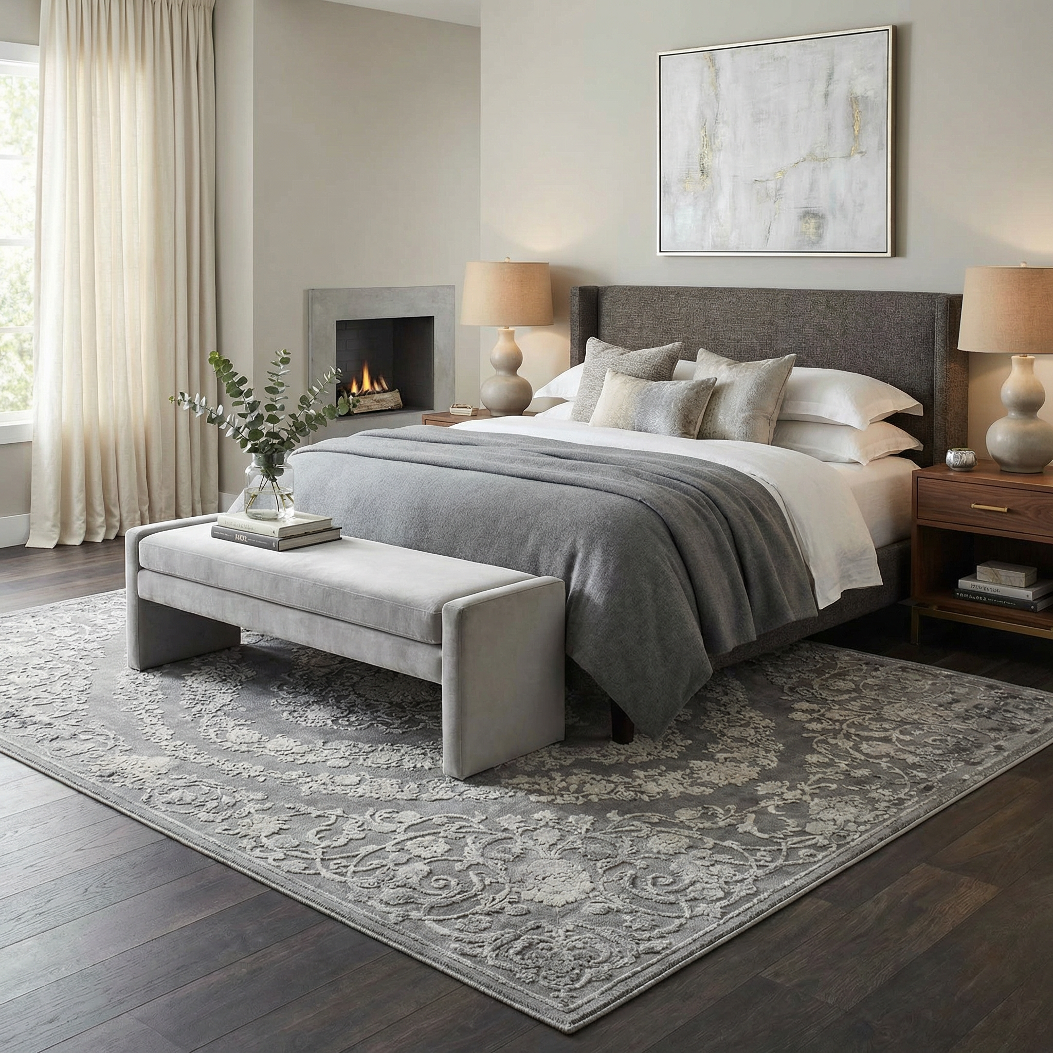 Bela Traditional Rug Medium Pile, Machine Woven, Charcoal/Tan/Beige