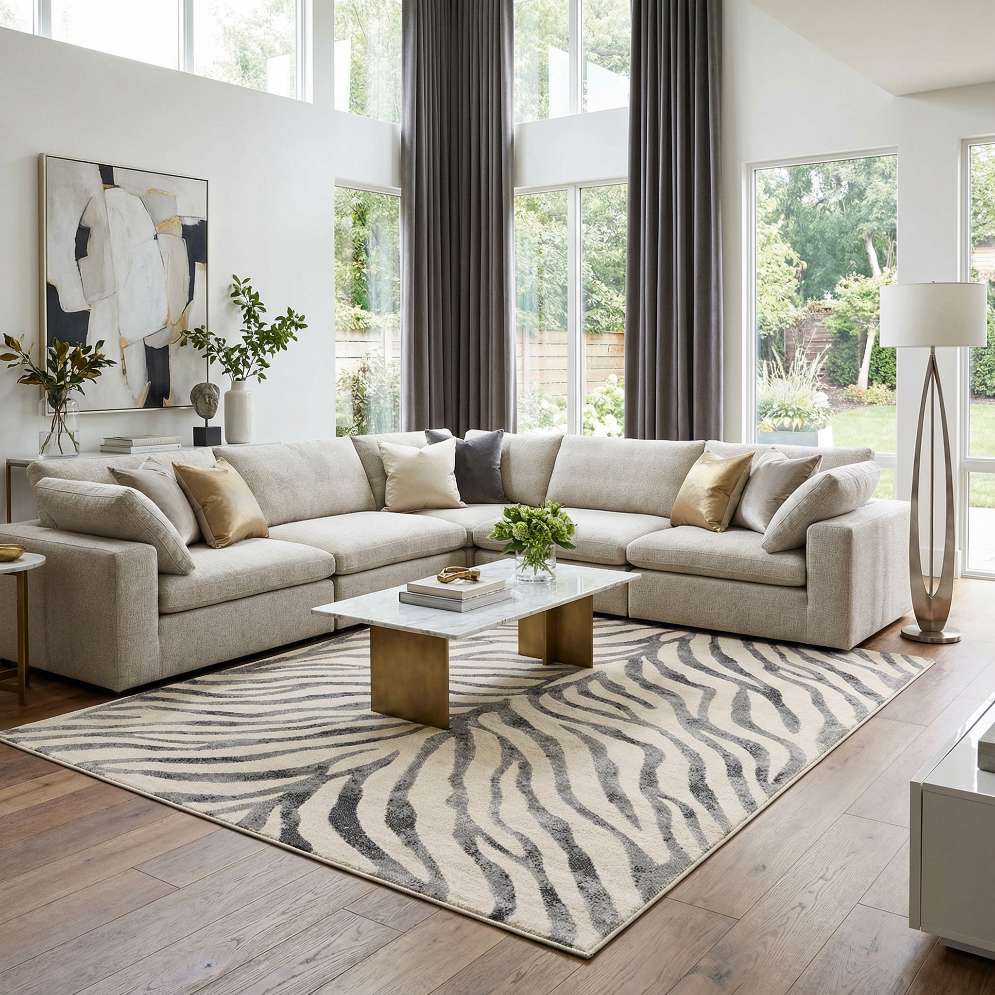 Elysian Zebra Print Area Rug  Machine Woven  Medium Pile  Gray