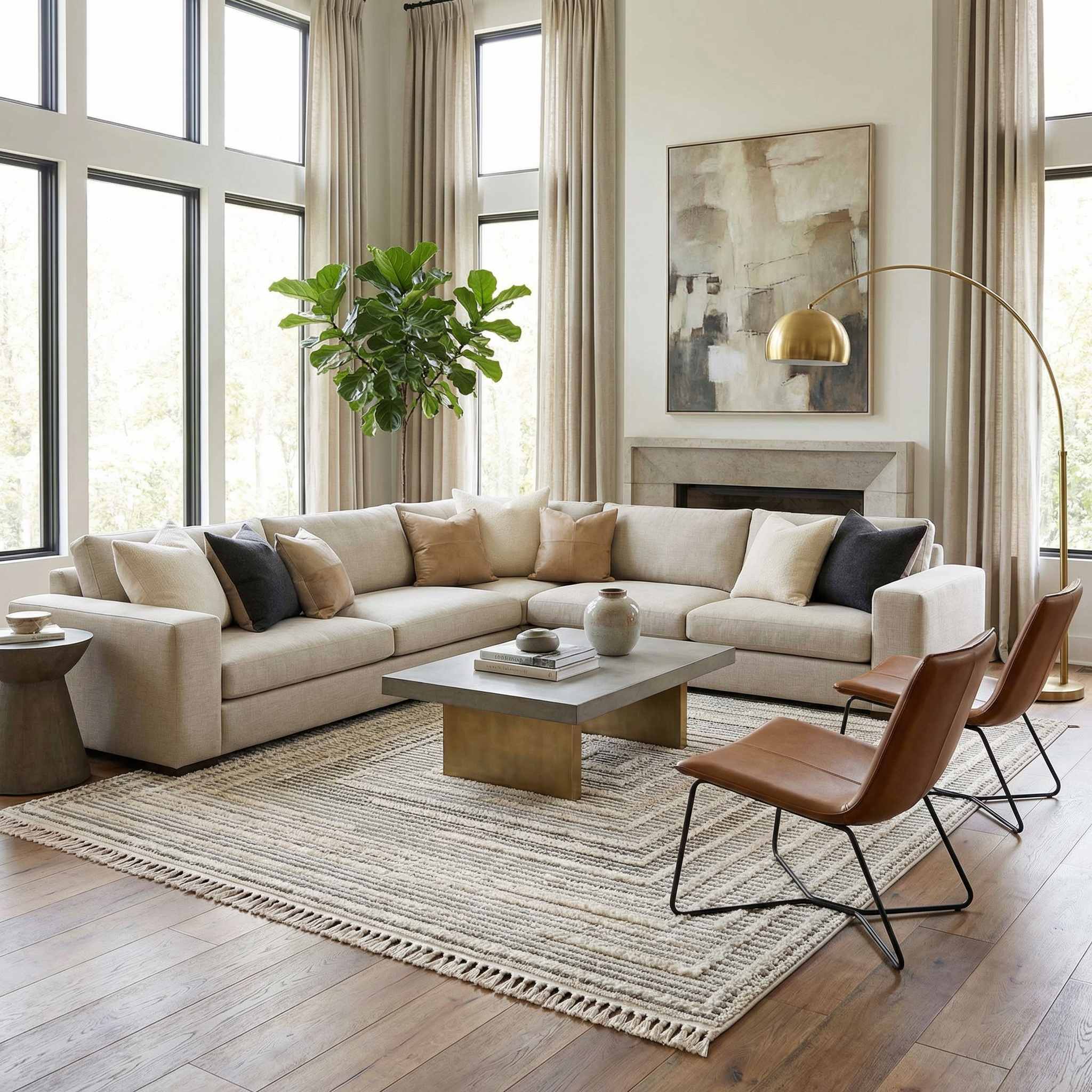Lunara Area Rug  High Pile  Machine Woven Polyester  Charcoal/Cream