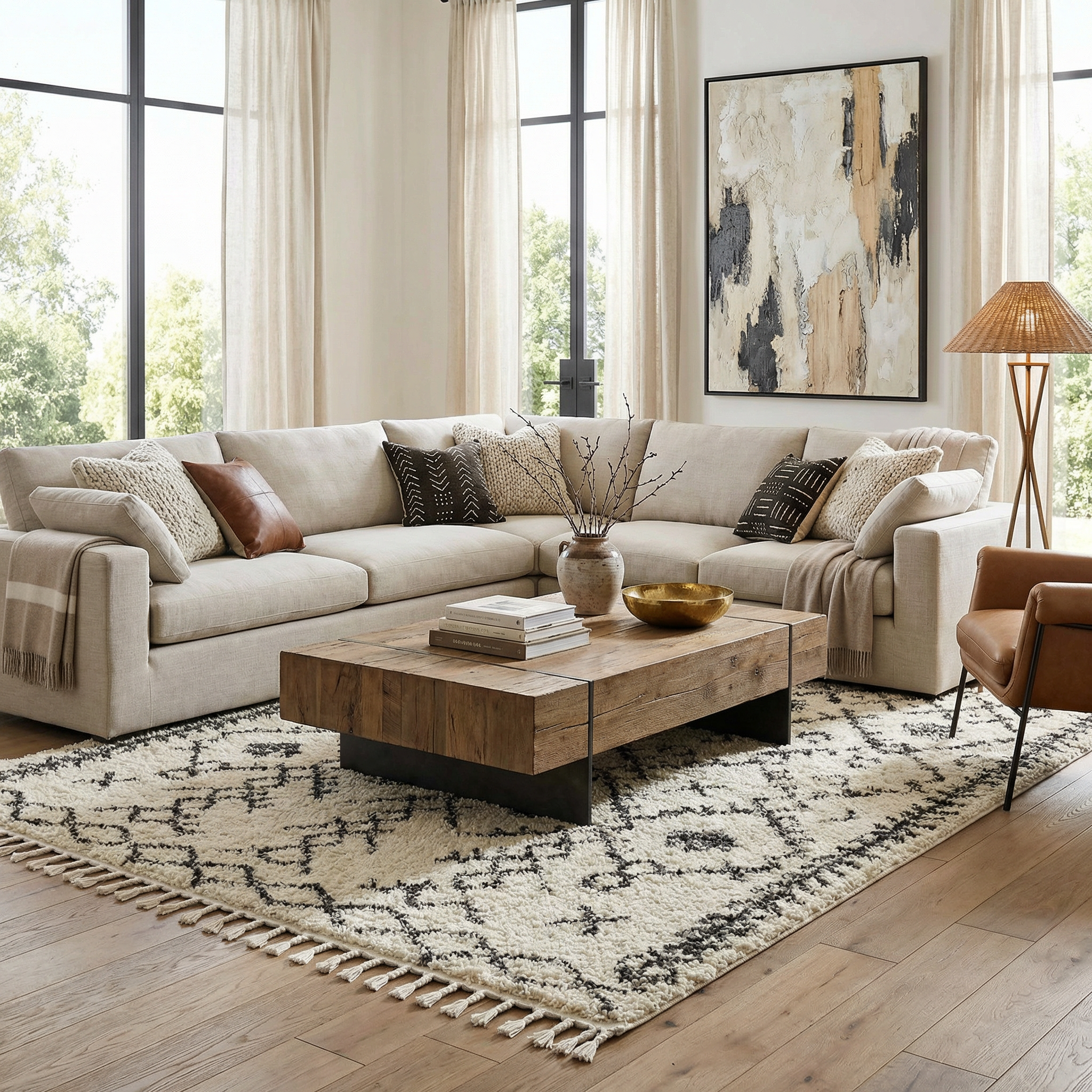 Bello Plush Area Rug  Machine Woven  Charcoal/Beige