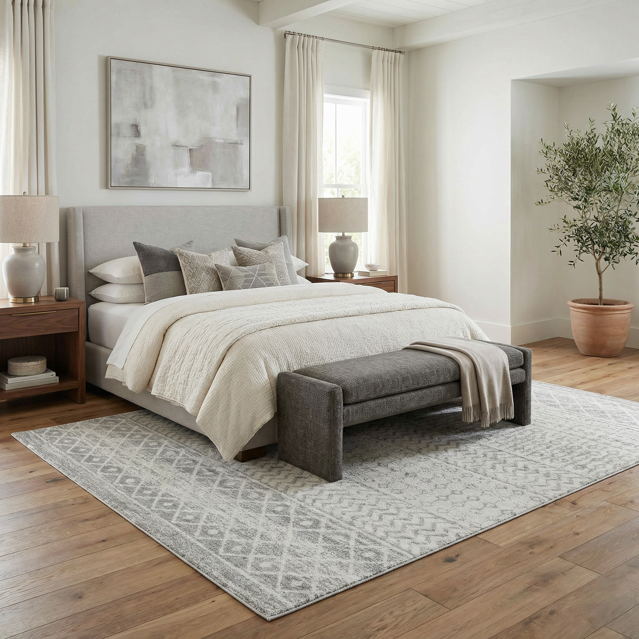 Bello Area Rug  Gray Trellis Pattern  Medium Pile Polypropylene