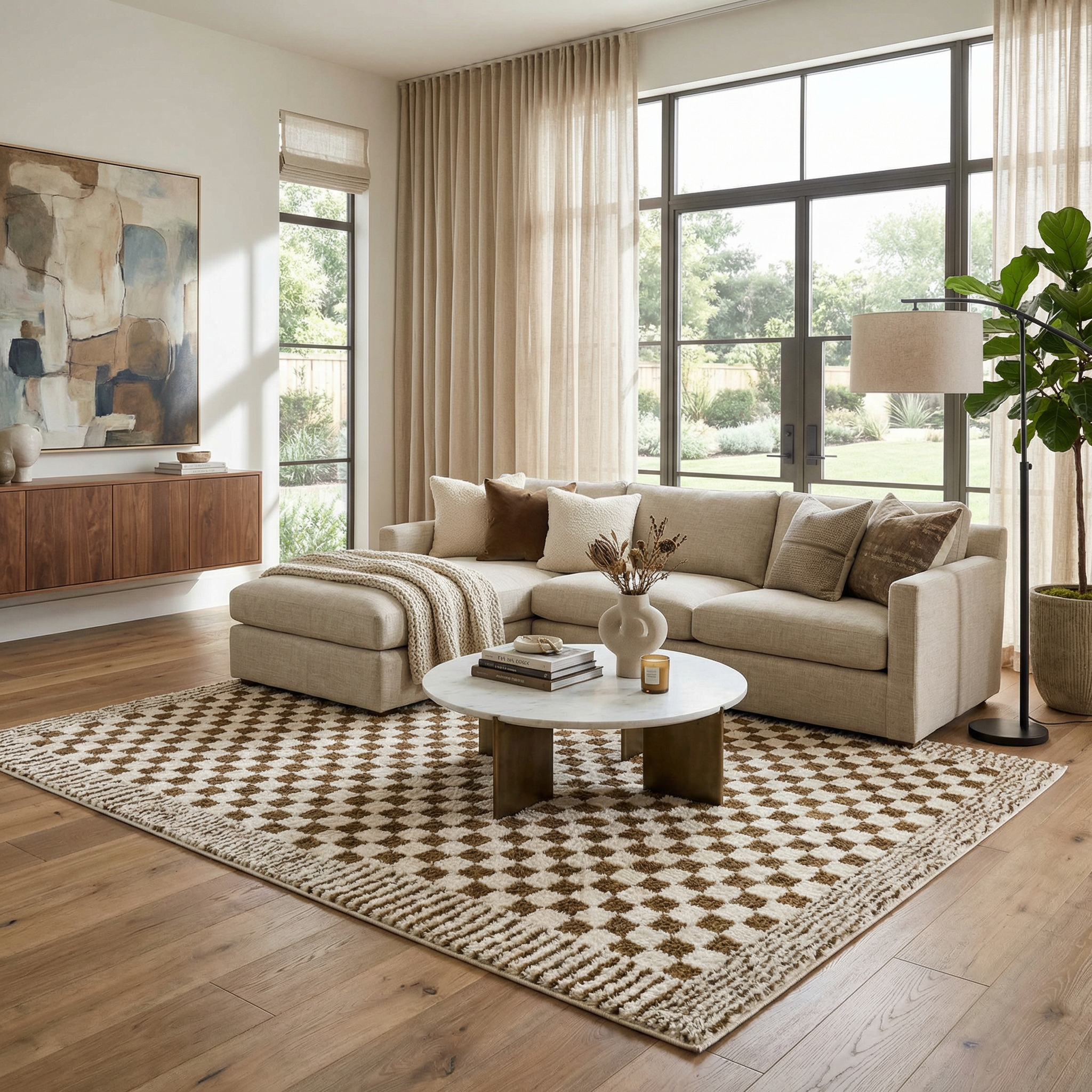 Bello Checkered Plush Rug  High Pile, 100% Polyester