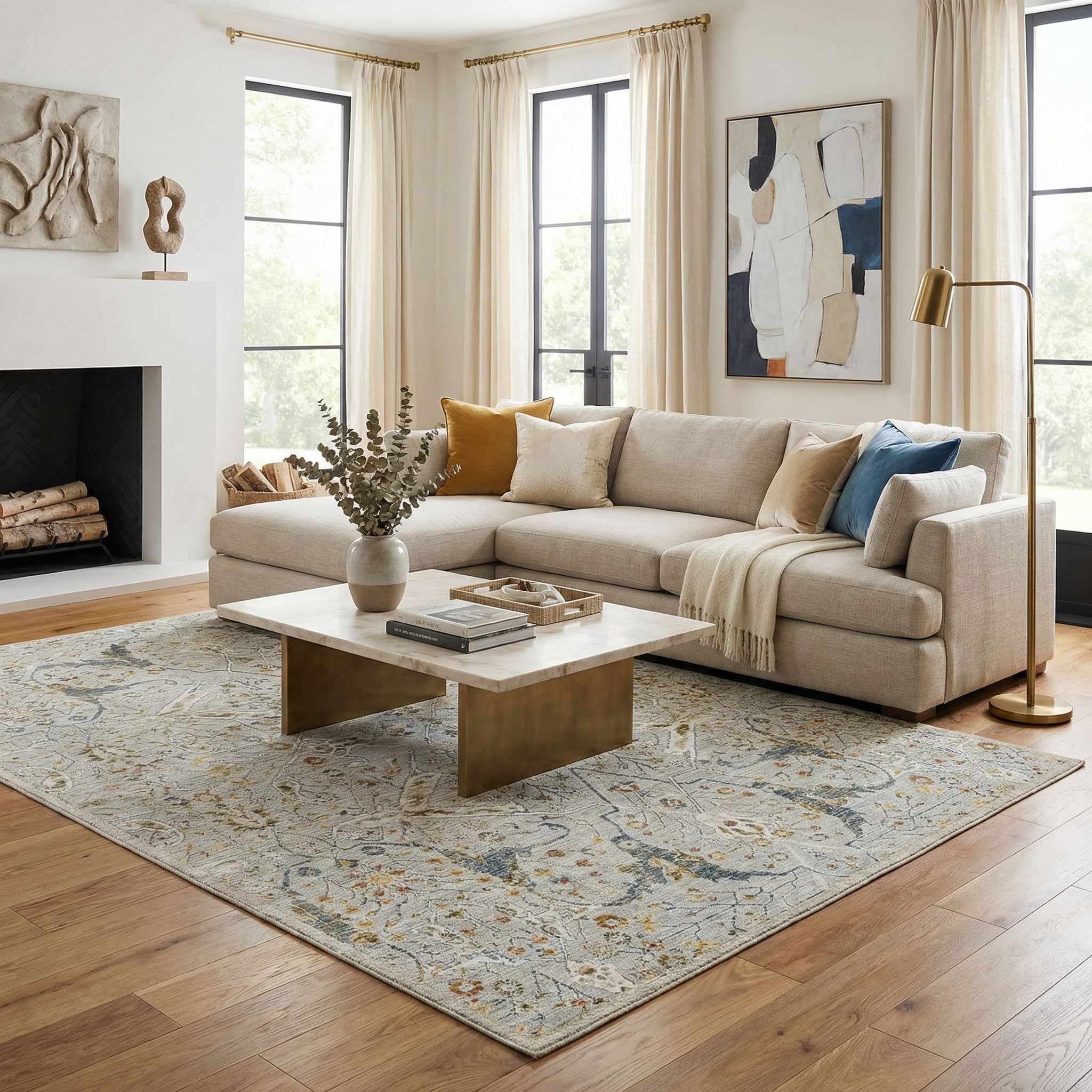 Bela Oushak Rug  Medium Pile  100% Polyester