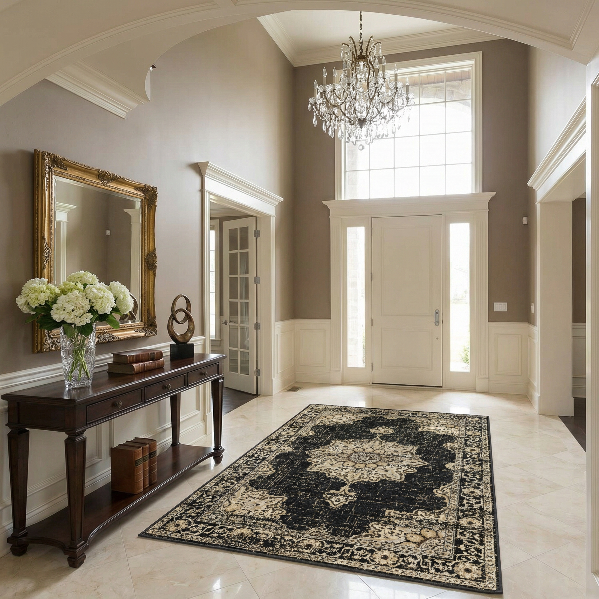 Bela Medallion Rug  Machine Woven  Black Polypropylene