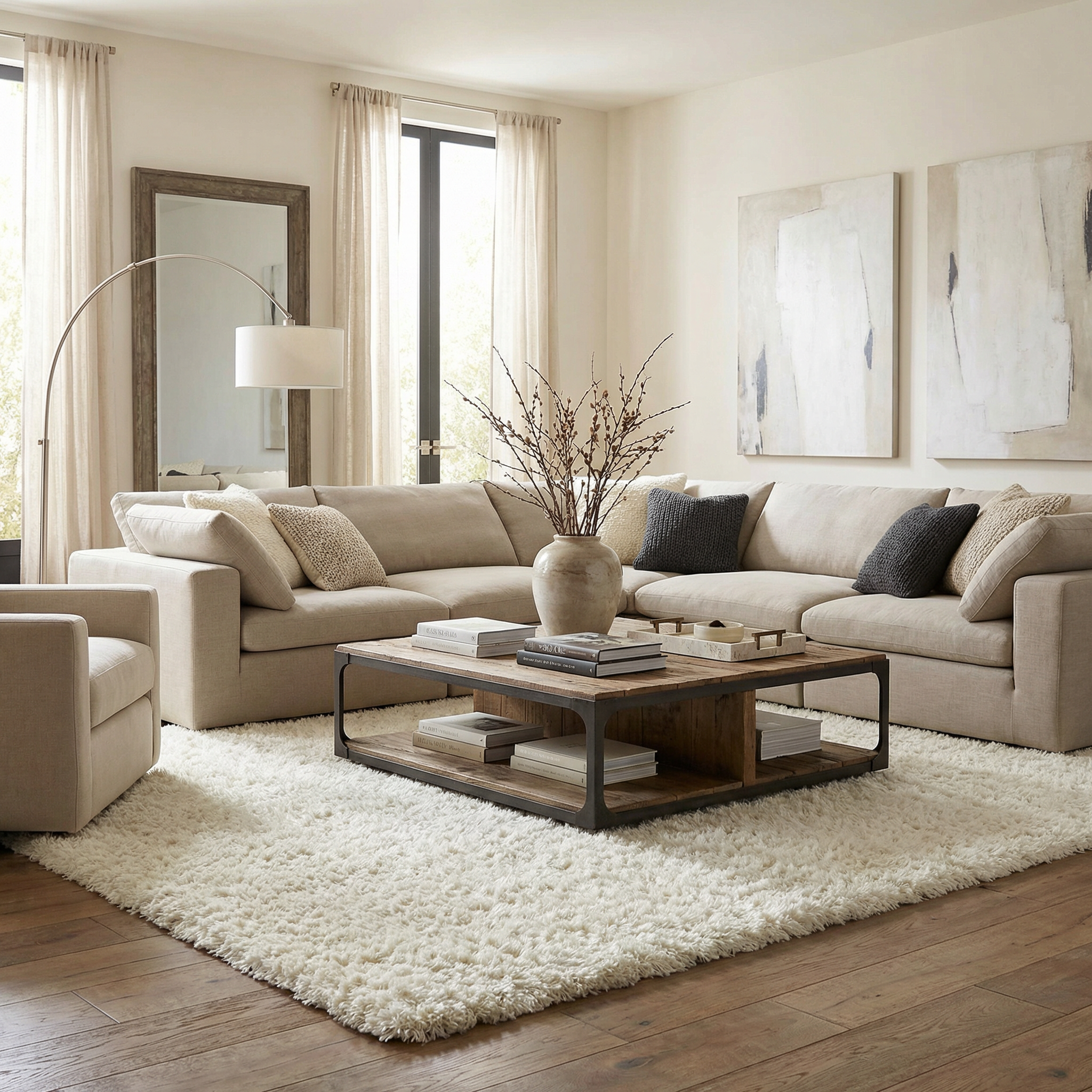 Sierra Plush Rug  Machine Woven  Cream  Contemporary Style