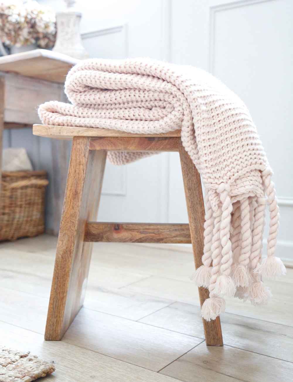 Trestle Knit Throw | Chunky Weave, Braided Tassels