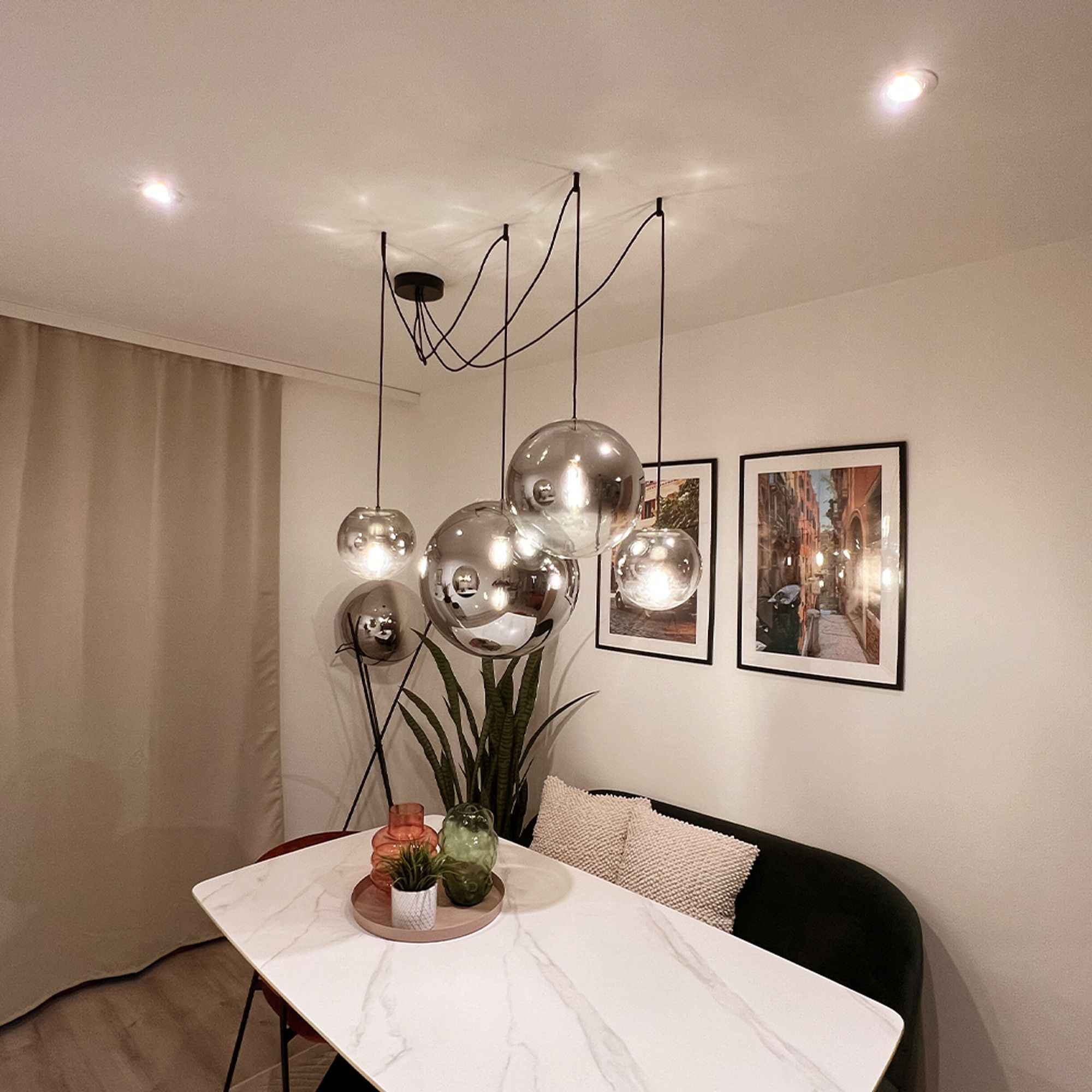 Bela Pendant Lamp | Hand-Blown Glass, 150cm Black Textile Cable