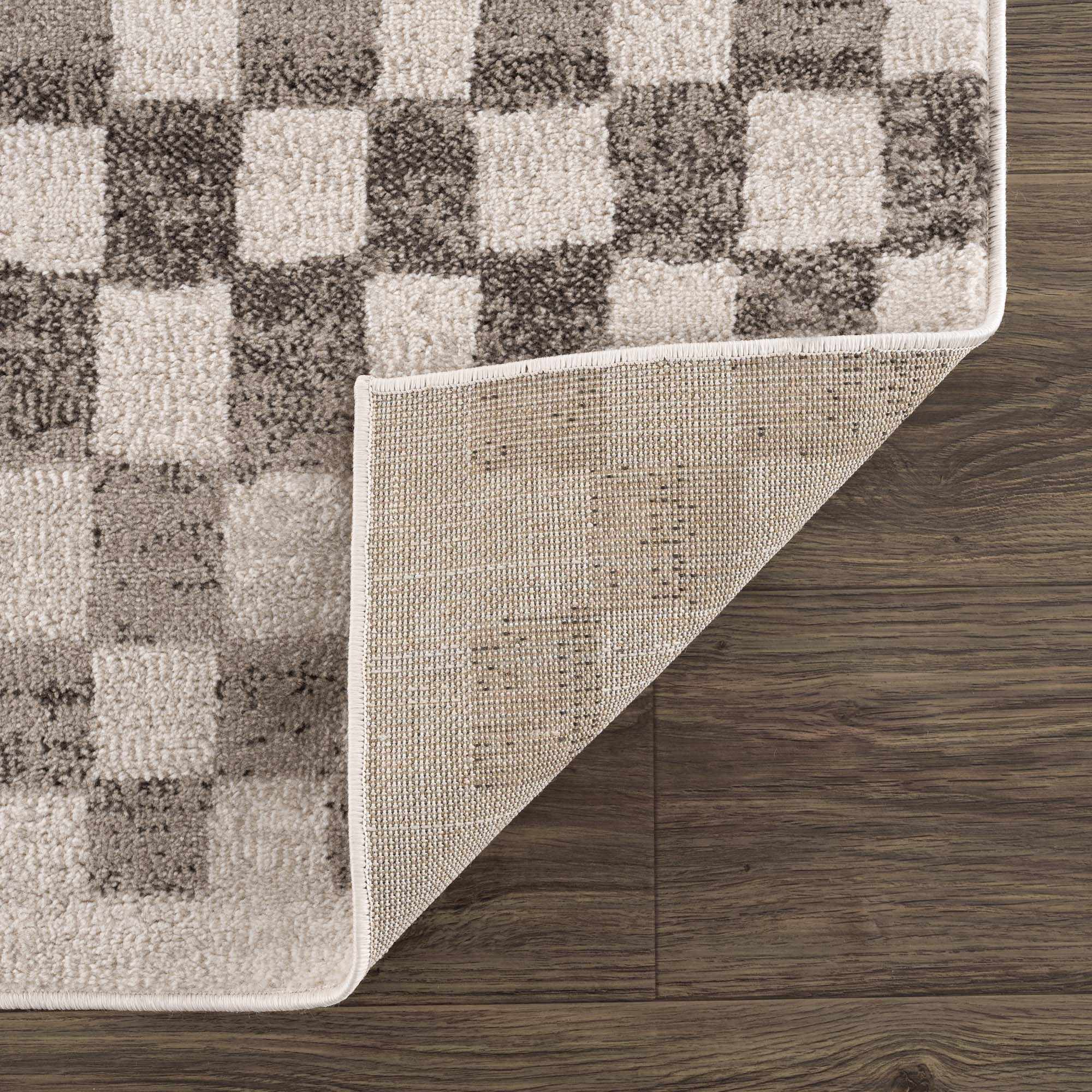Bela Checkered Rug Machine Woven 100% Polypropylene Beige