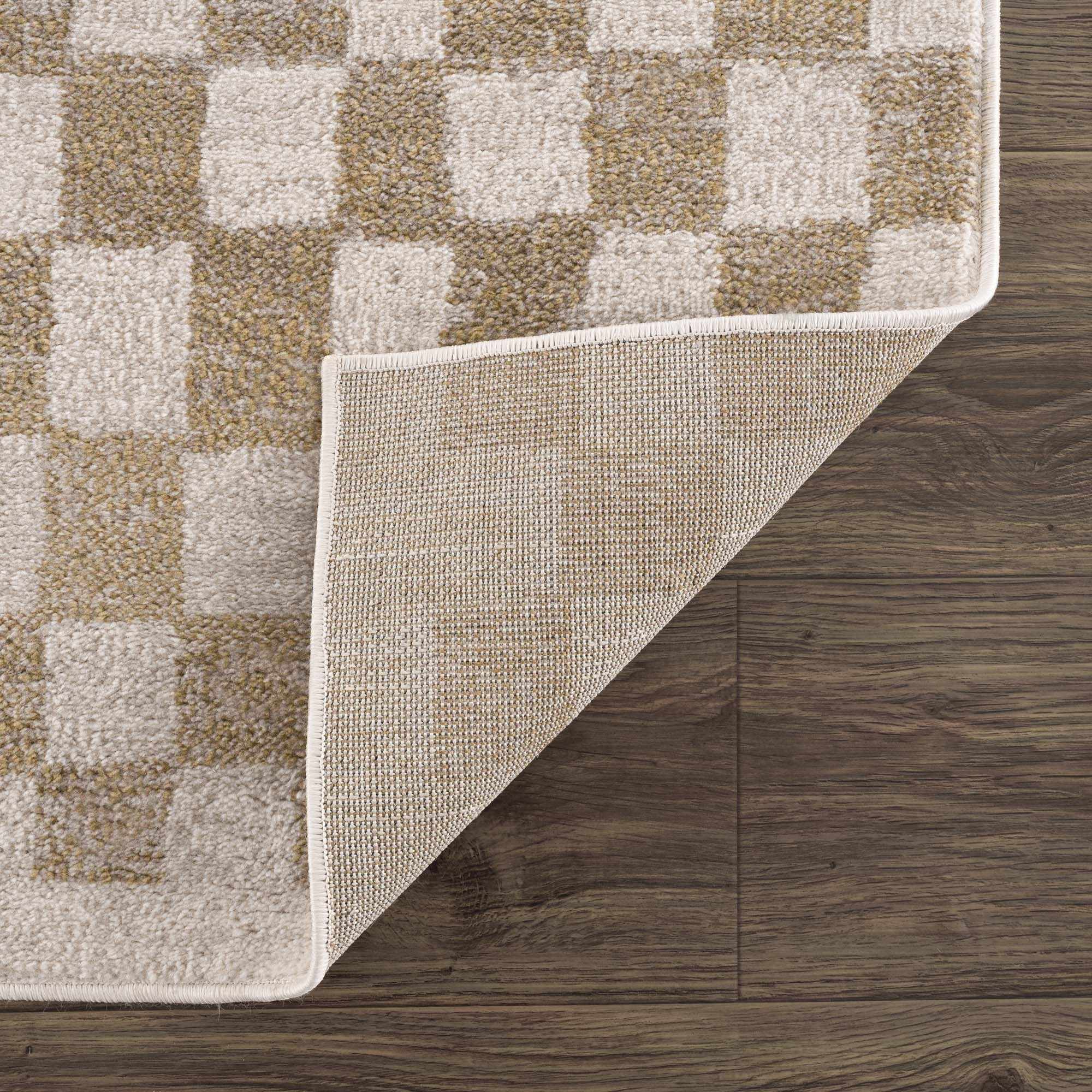 Bela Checkered Rug  Machine Woven  Cream & Gold