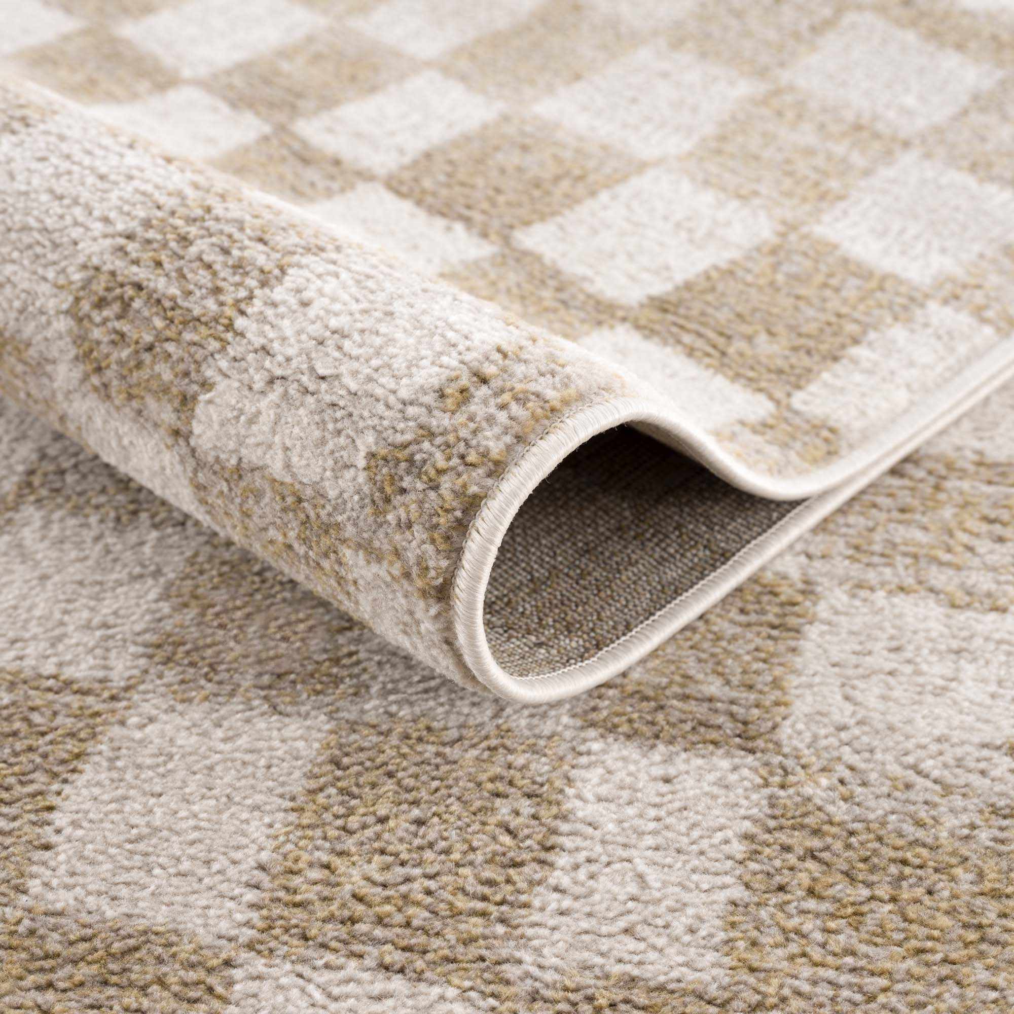 Bela Checkered Rug  Machine Woven  Cream & Gold