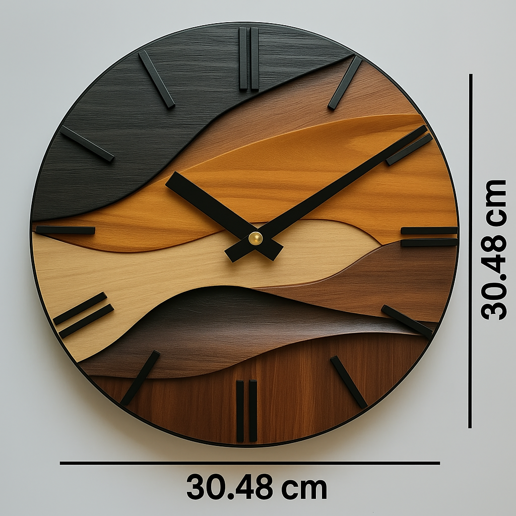Bela Round Wall Clock | Silent Non-Ticking, Tempered Glass