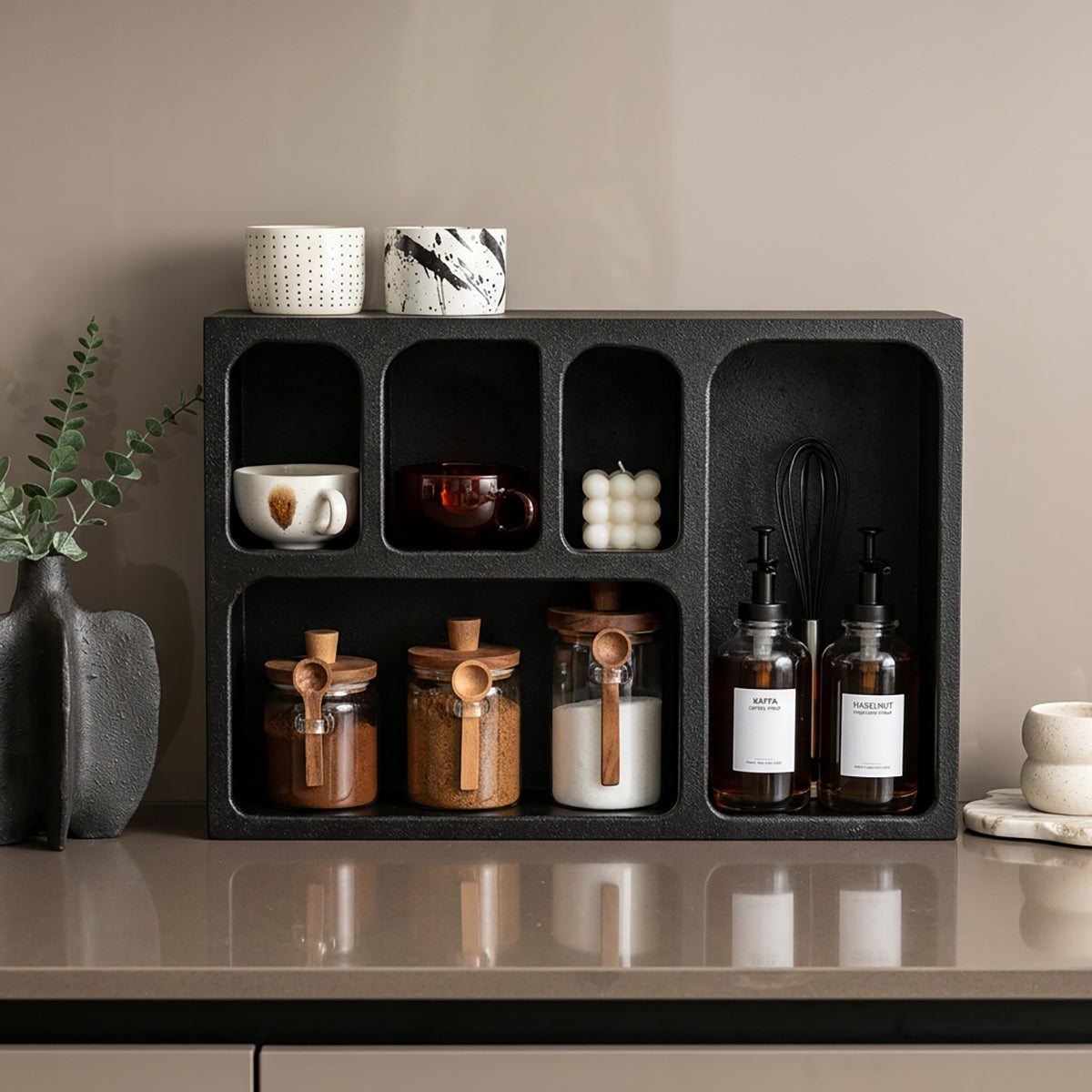 Bela Geometric Organiser Shelf | Versatile Black Design