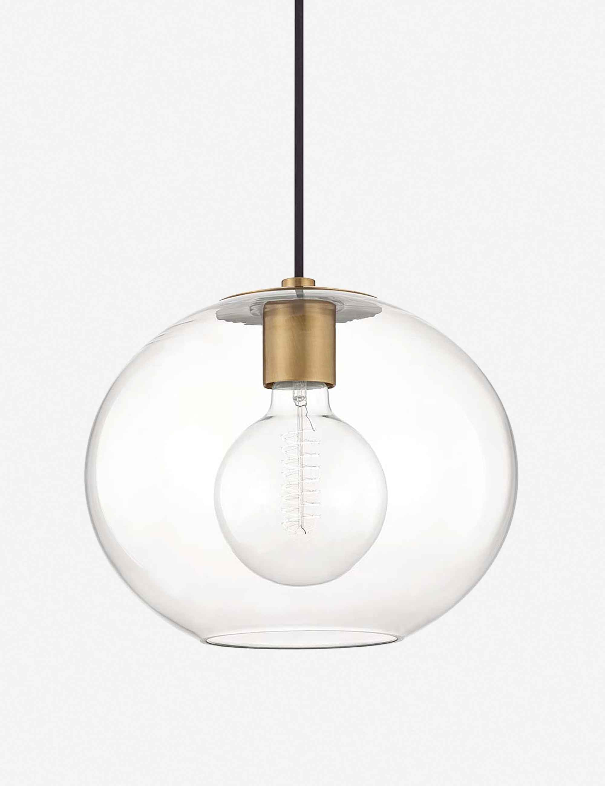 Rivara Pendant Light | Spherical Glass Shade, Antiqued Brass Base