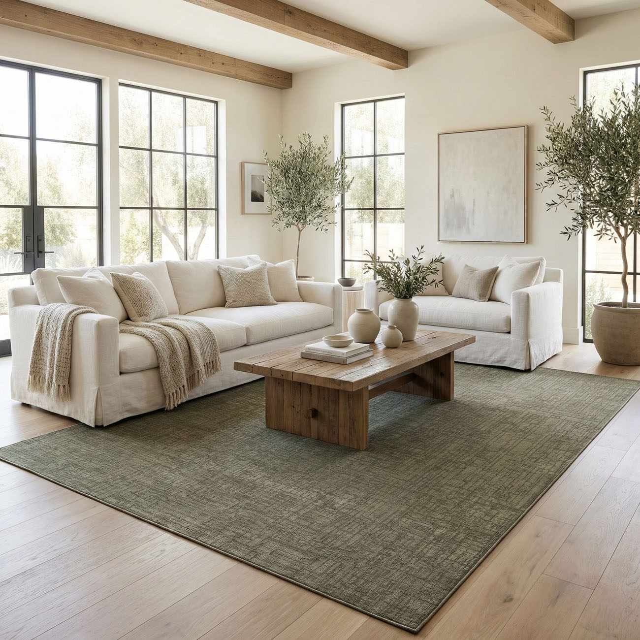 Luxe Leanna Area Rug  Machine Washable Polyester, Solid Green